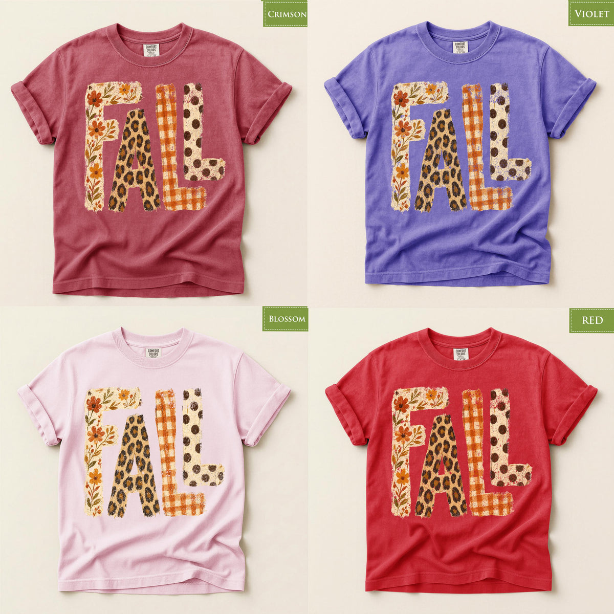 Comfort Colors® Fall Patch Halloween Style Graphic Tee, Autumn Floral Leopard Print Shirt