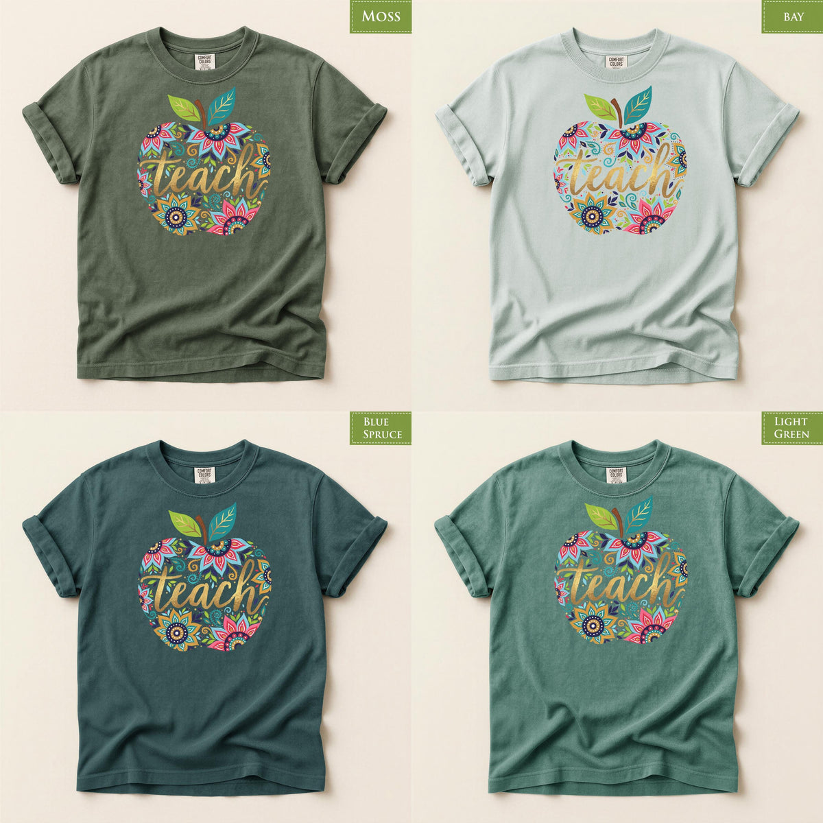 Comfort Colors® Floral Apple Teach Shirt, Back to School Top, Cute Boho Educator Tee