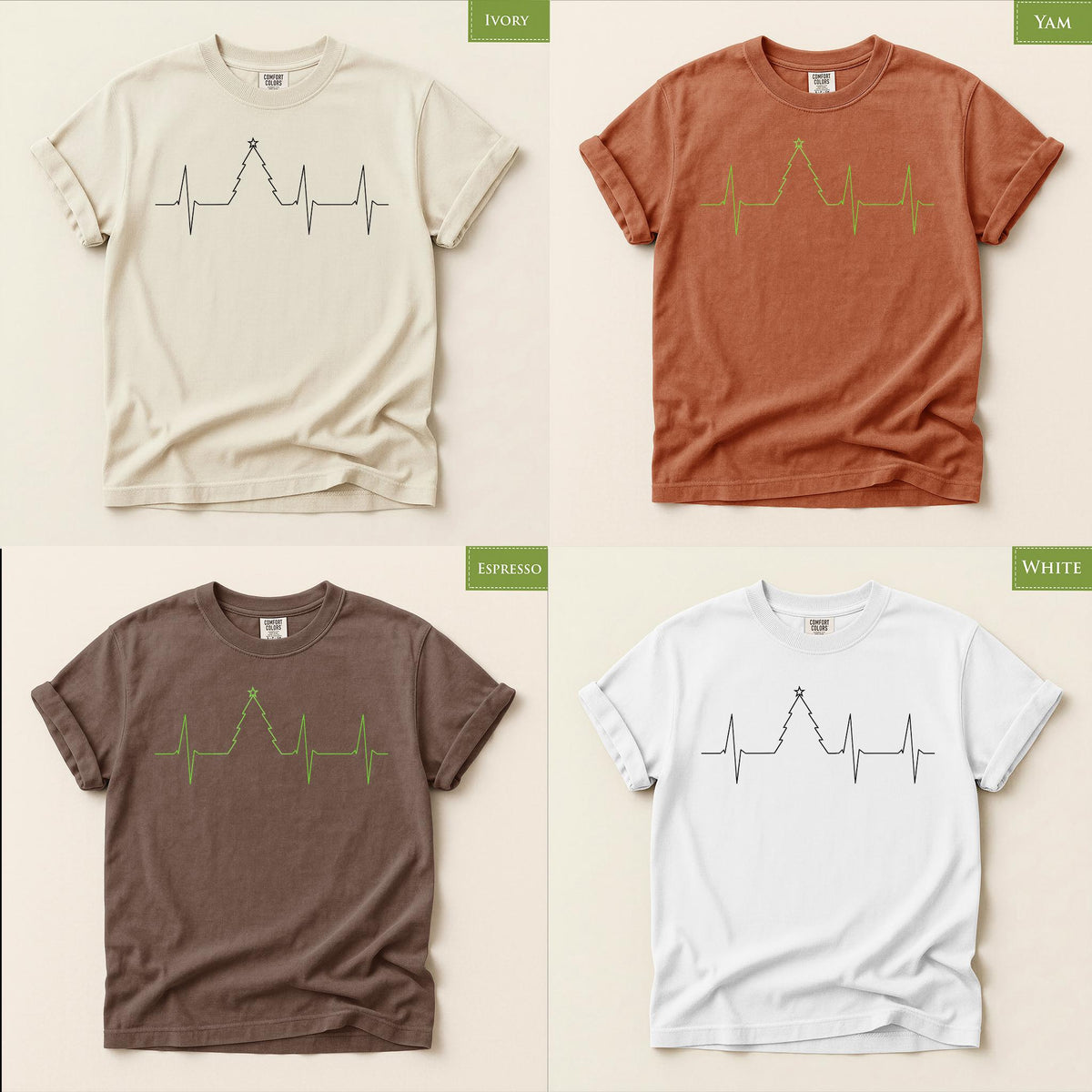 Comfort Colors® Christmas Tree Heartbeat Shirt, Holiday ECG Graphic Tee, Festive Winter Gift, Christmas Tree Shirt