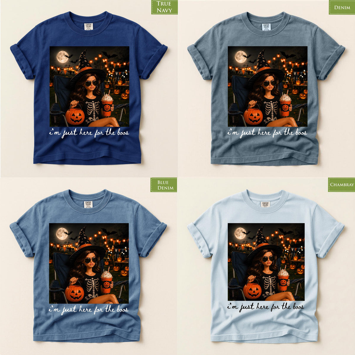 Comfort Colors® Pumpkin Spice Latte Doll Shirt, Halloween I'm Just Here for the Boos Graphic Tee, Spooky Season Fall Top