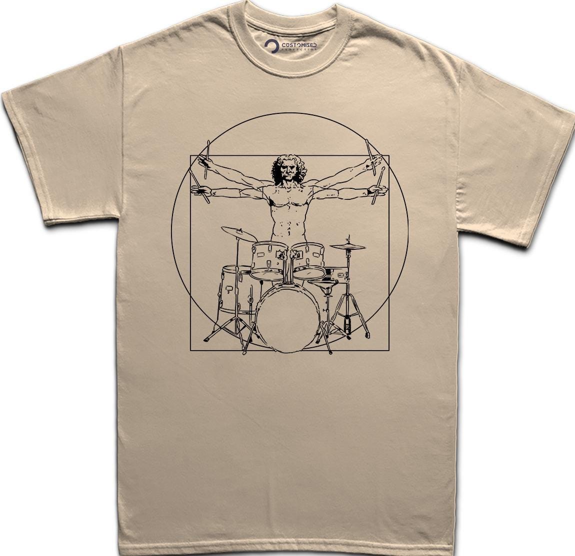 Mens Vitruvian Drummer Da Vinci Drums Spoof T shirt Tee Top T-shirt