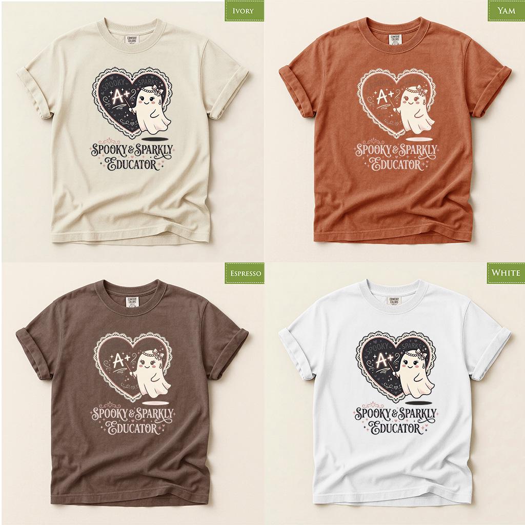 Comfort Colors® Spooky Sparkly Educator Shirt, Back To School Cute Ghost Teacher Tee, Halloween School top