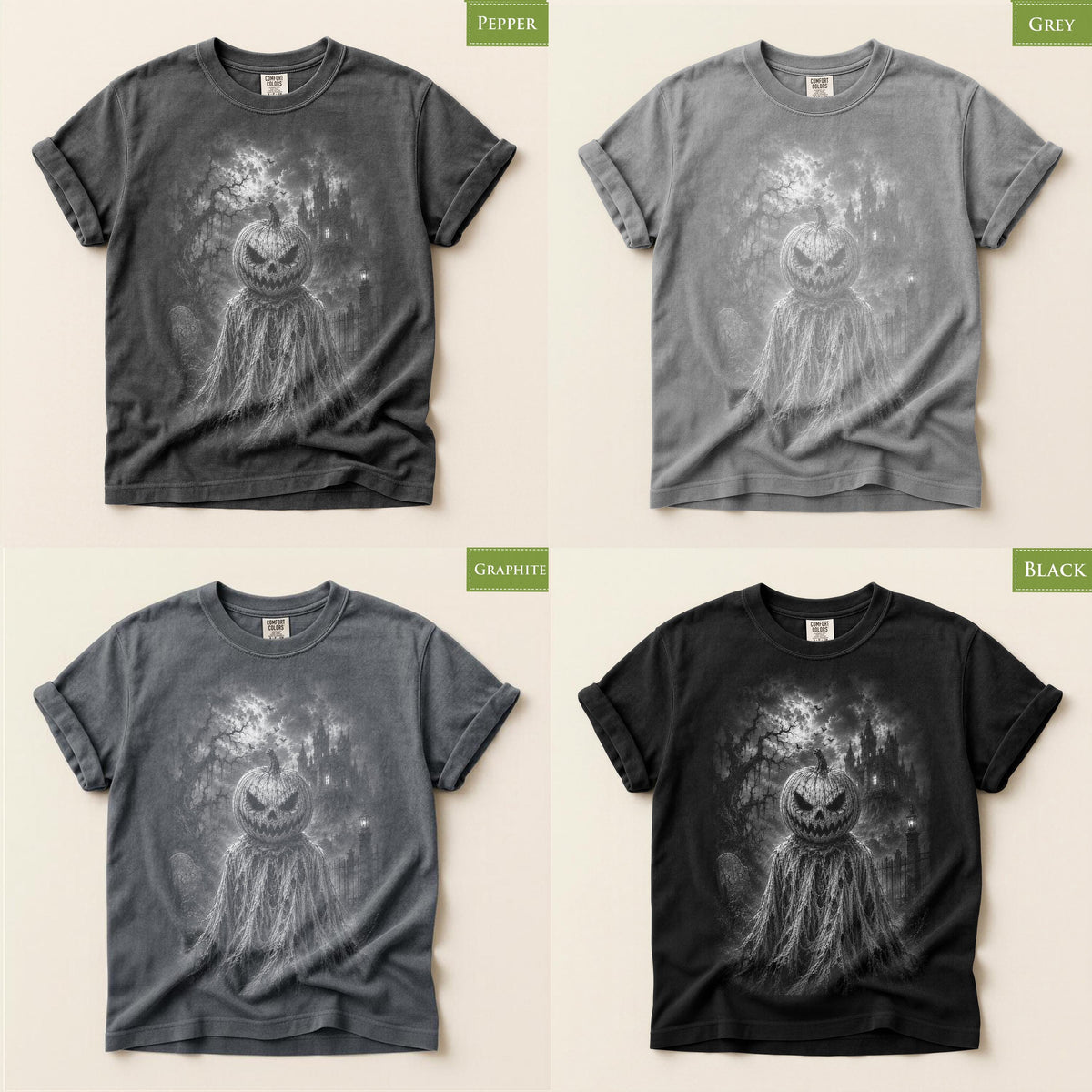Comfort Colors® Pumpkin Scarecrow Graphic Tee, Haunted Halloween Shirt, Spooky Gothic Apparel Gift