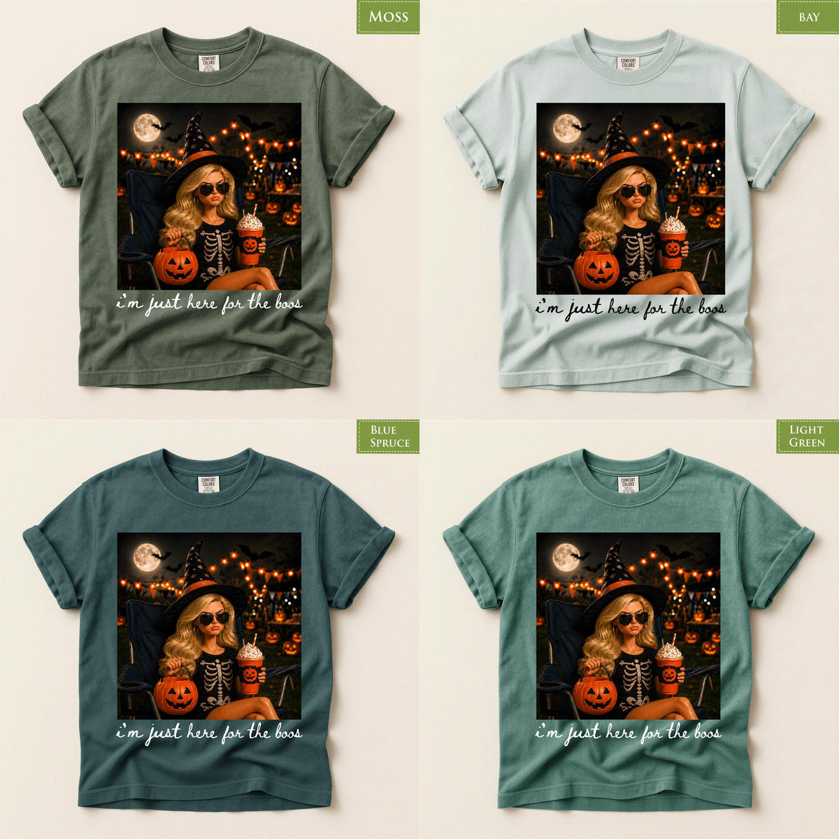 Comfort Colors® Pumpkin Spice Latte Doll T-Shirt, Halloween I'm Just Here for the Boos TShirt, Spooky Season Tee