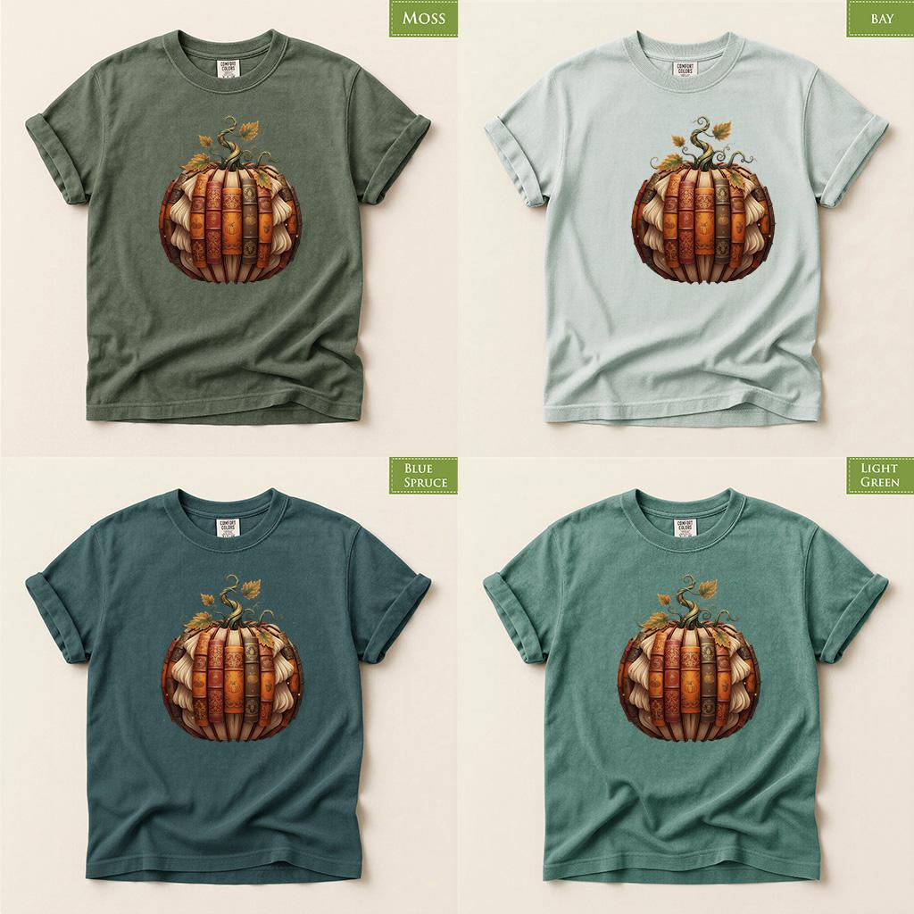 Comfort Colors® Book Pumpkin Shirt, Back to School Library Autumn Reader Tee, Cozy Fall Book Lover Gift