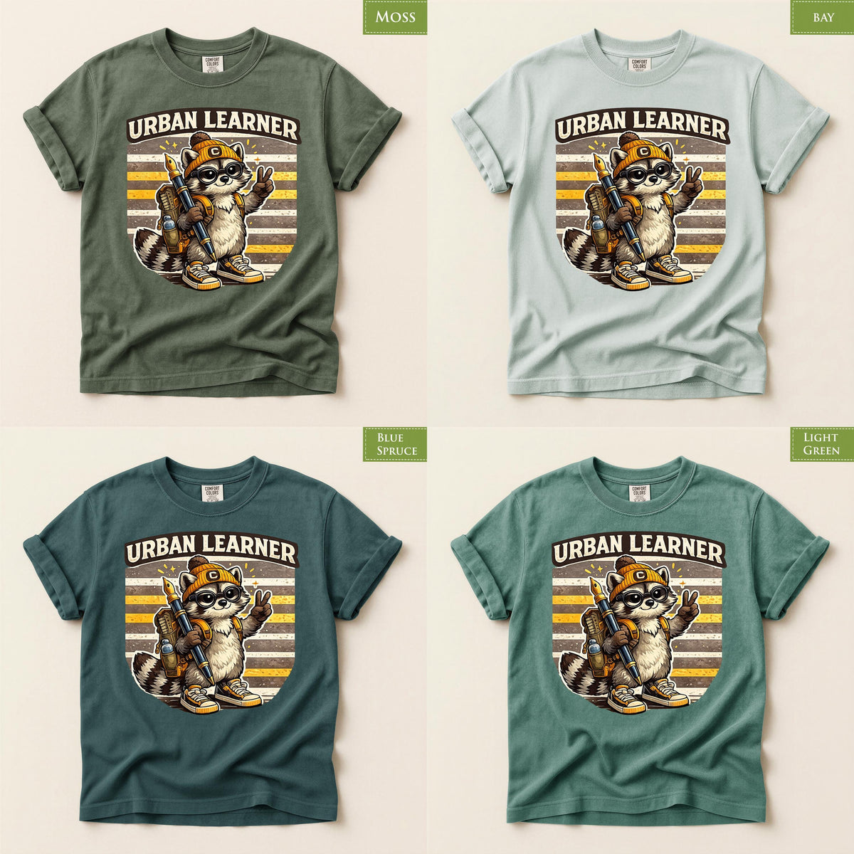 Comfort Colors® Urban Learner Raccoon Shirt, Back to School Tee, Cute Student Gift