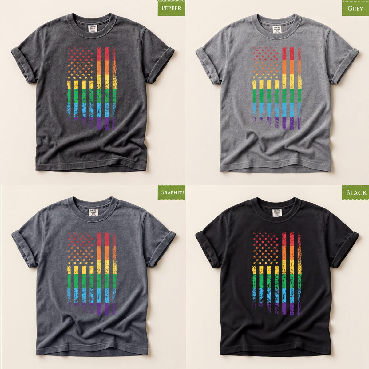 LGBTQIA2+ American Rainbow USA Pride Flag Shirt, Comfort Colors® LGBT Gay Rights Tee Top