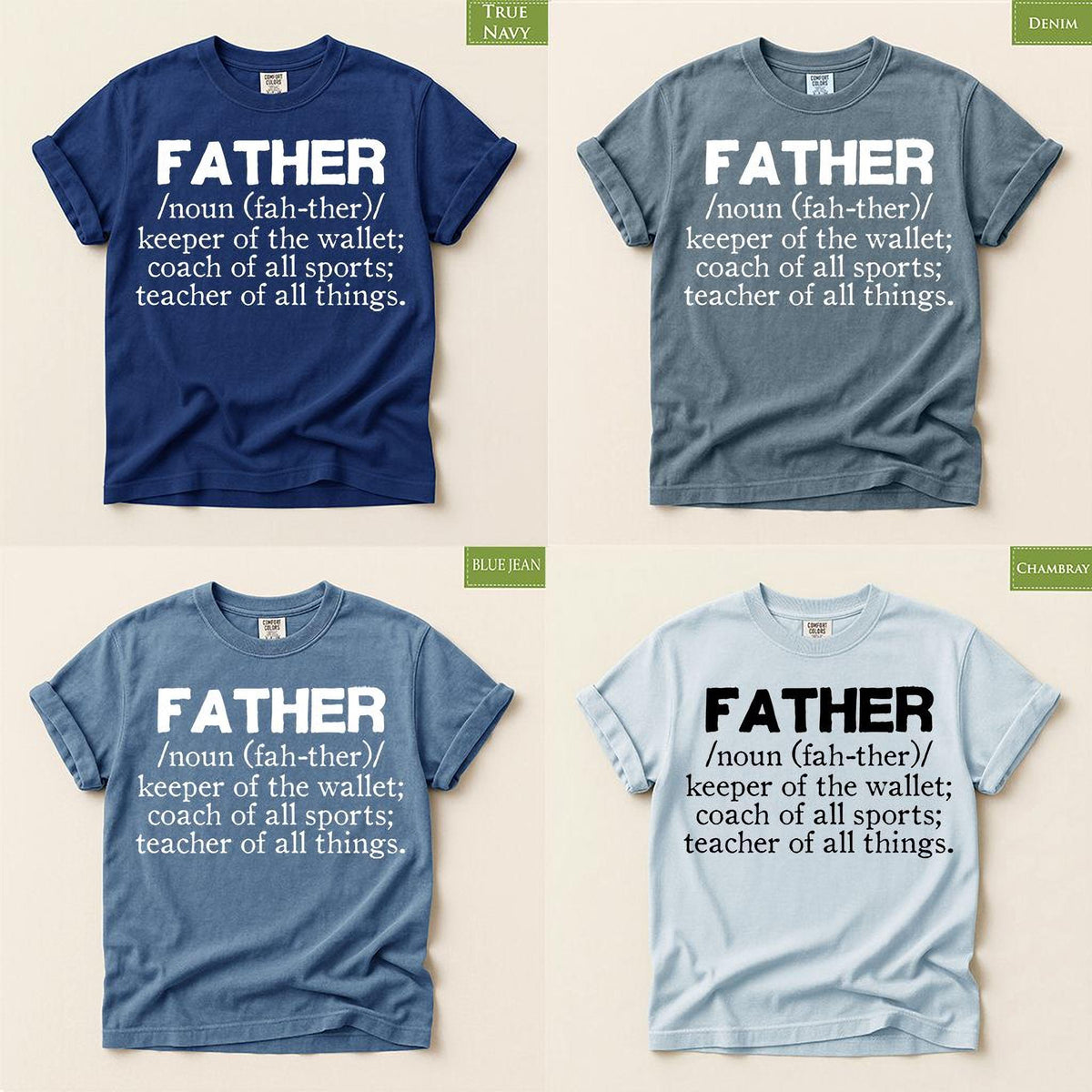 Father Definition Shirt, Comfort Colors® Humorous Dad Tee for Papa, Daddy Top