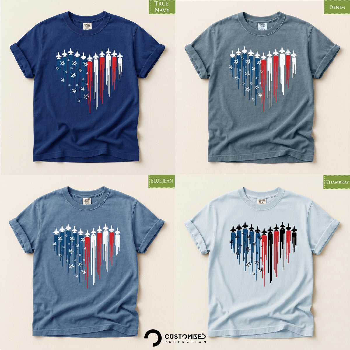 Comfort Colors® Patriotic Fighter Jet Shirt, Air Force Flyover Graphic Tee, 4th of July Celebration Top