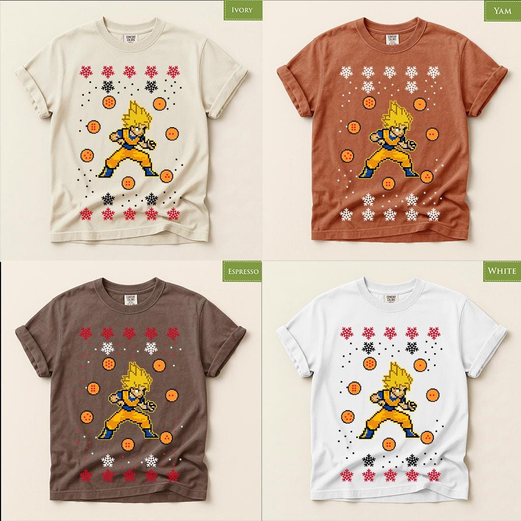 Comfort Colors® Super Saiyan Christmas Shirt, Anime Holiday Tee, Pixel Art Christmas Graphic, Dragon Ball Inspired Gift