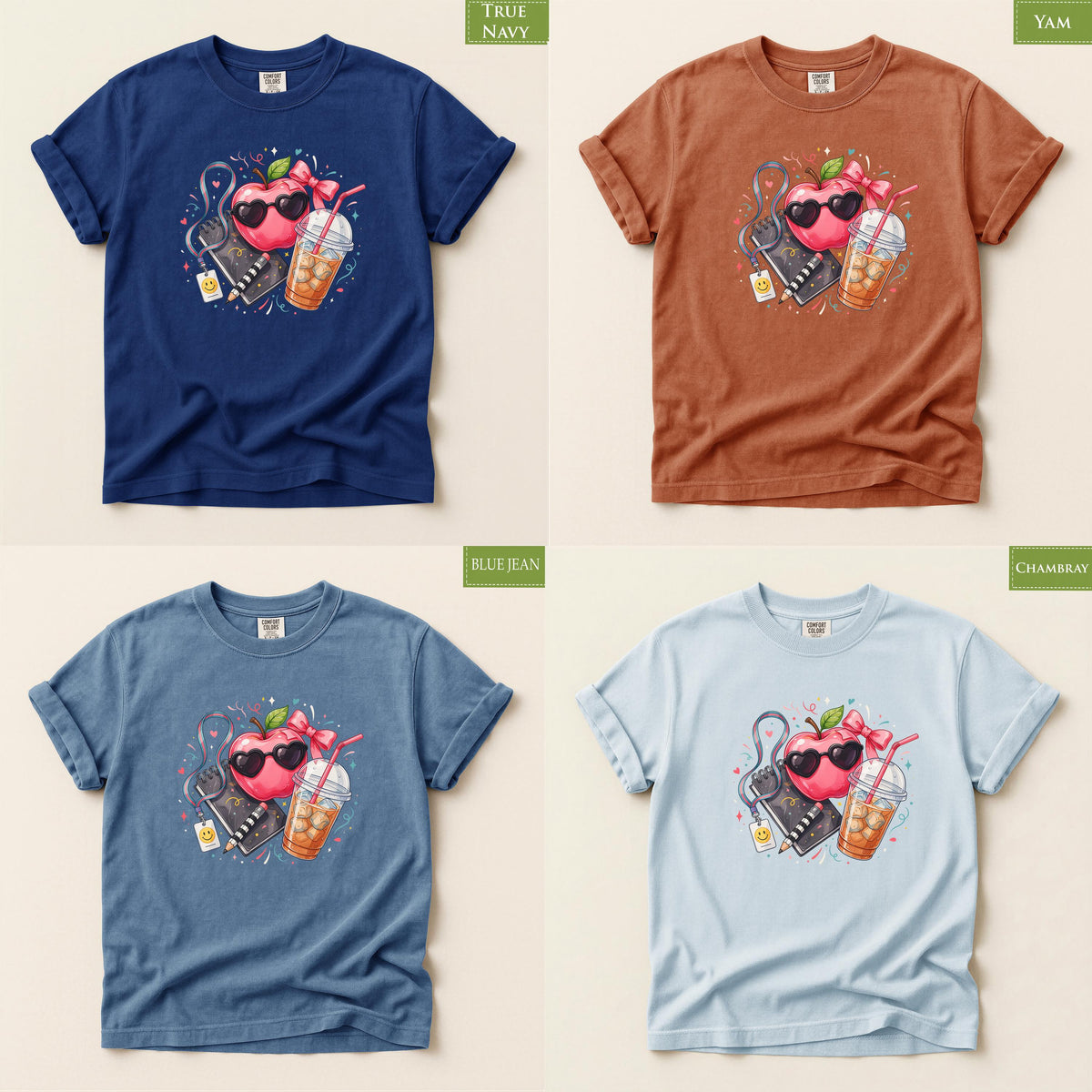 Comfort Colors® Preppy Apple Teacher Shirt, Back to School Tee, Iced Coffee Graphic, Cute Educator Gift