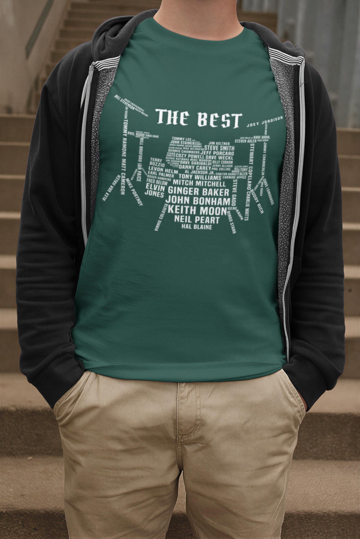 Drummer T-Shirt, Percussion Gift, Comfort Colors® Iconic Drum Set Design with Legendary Names