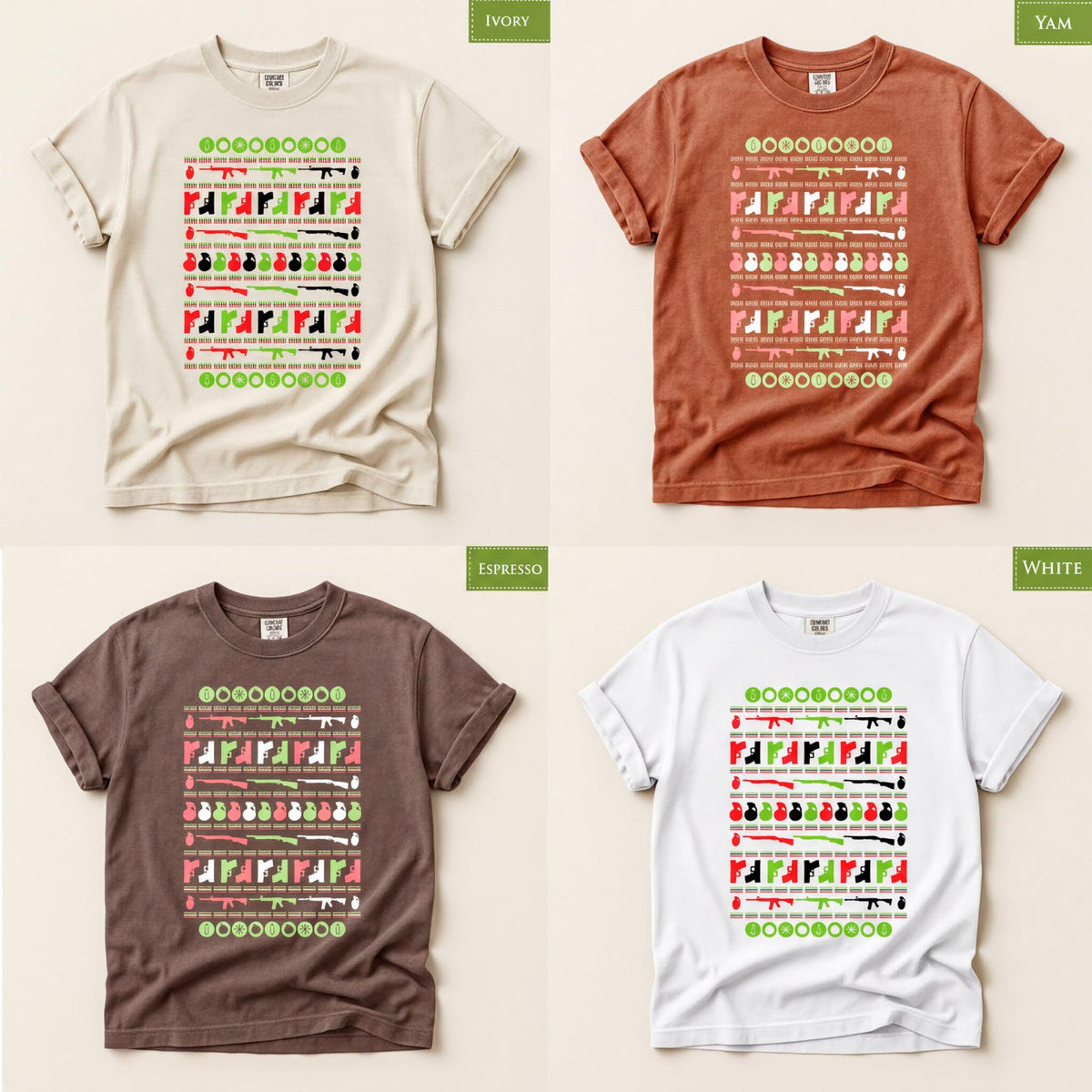 Comfort Colors® Christmas Gun Shirt, Firearm Holiday Tee, Retro Christmas Sweater Graphic, Funny Hunting Gift
