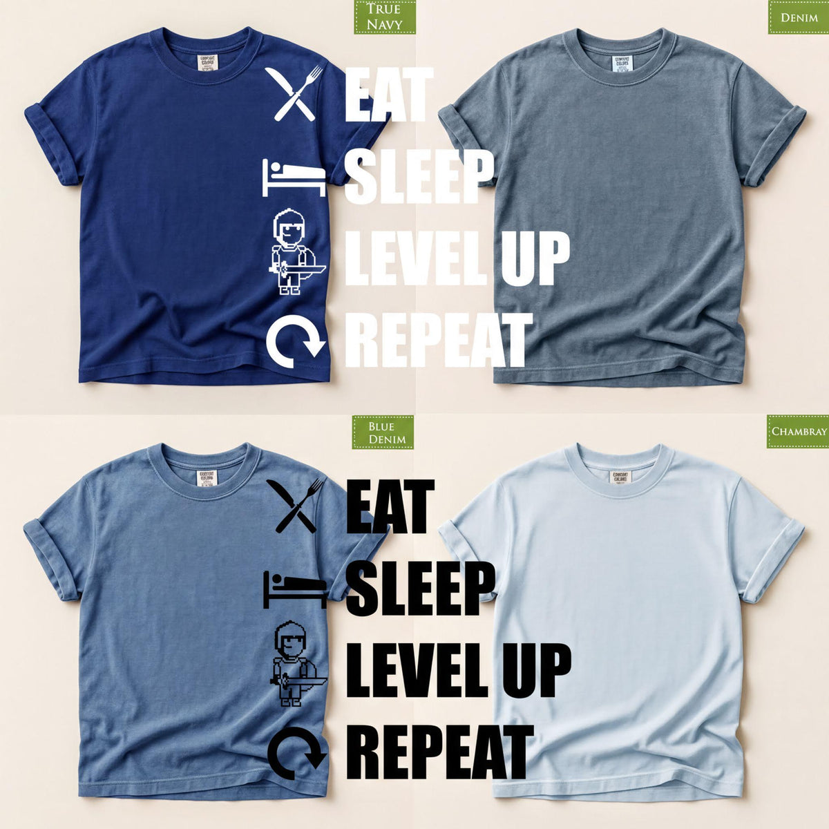 Gamer Shirt, Eat Sleep Level Up Repeat Tshirt, Funny Gaming Tee for Adult and Kids