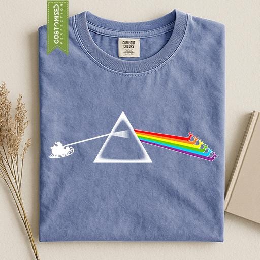 Comfort Colors® Christmas Prism Shirt, Santa Rainbow Holiday Tee, Music Inspired Christmas Gift, Retro Winter Graphic
