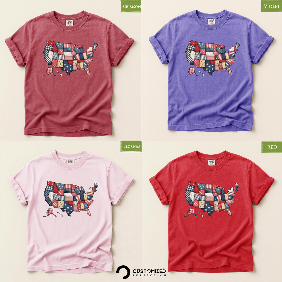 Comfort Colors® Patchwork USA Map Shirt, Stars Stripes Patriotic Tee