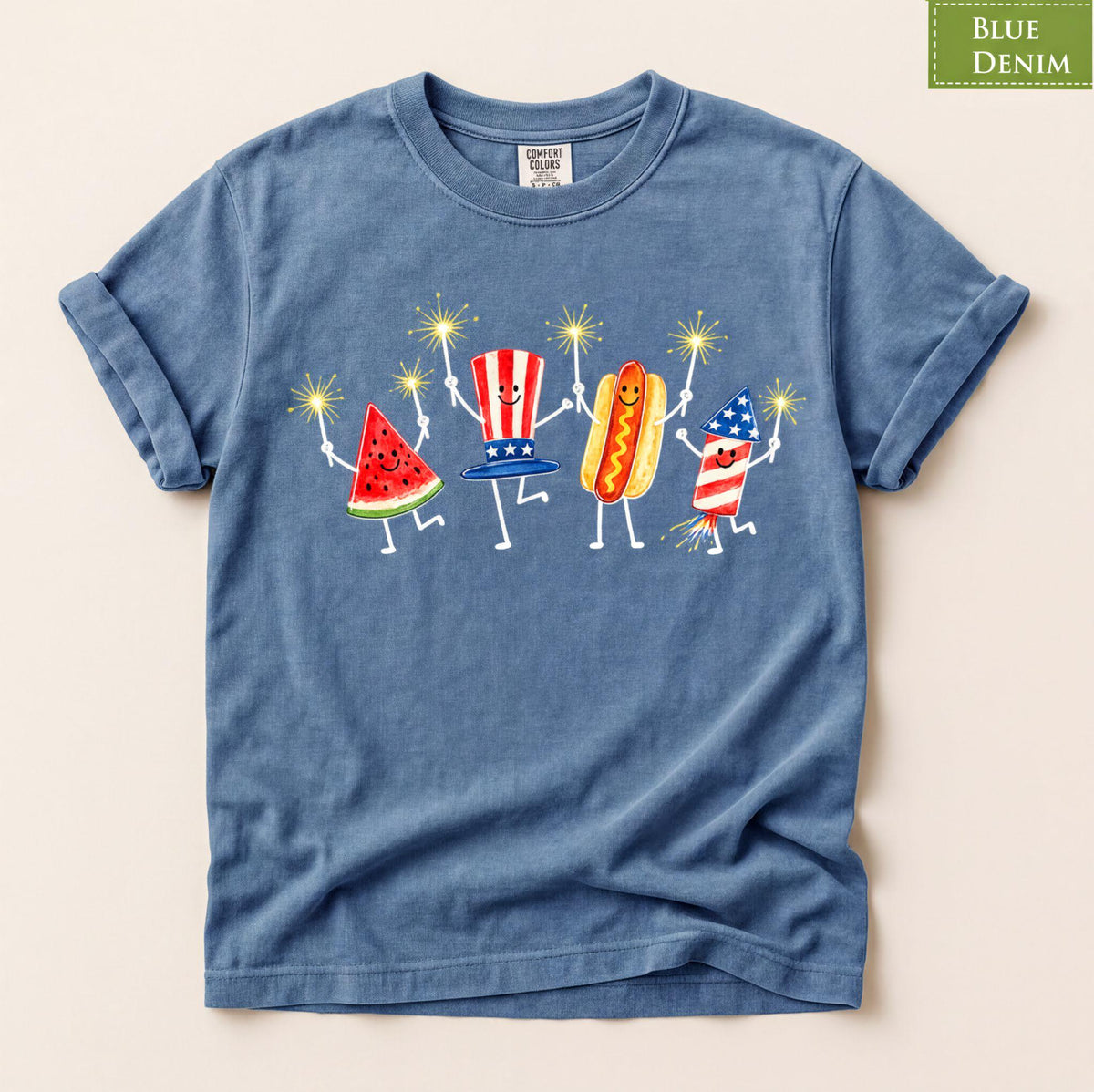 Comfort Colors® July 4th 250th Fireworks Shirt, Patriotic Cute Doodle Fourth of July TShirt, Funny Summer Tee