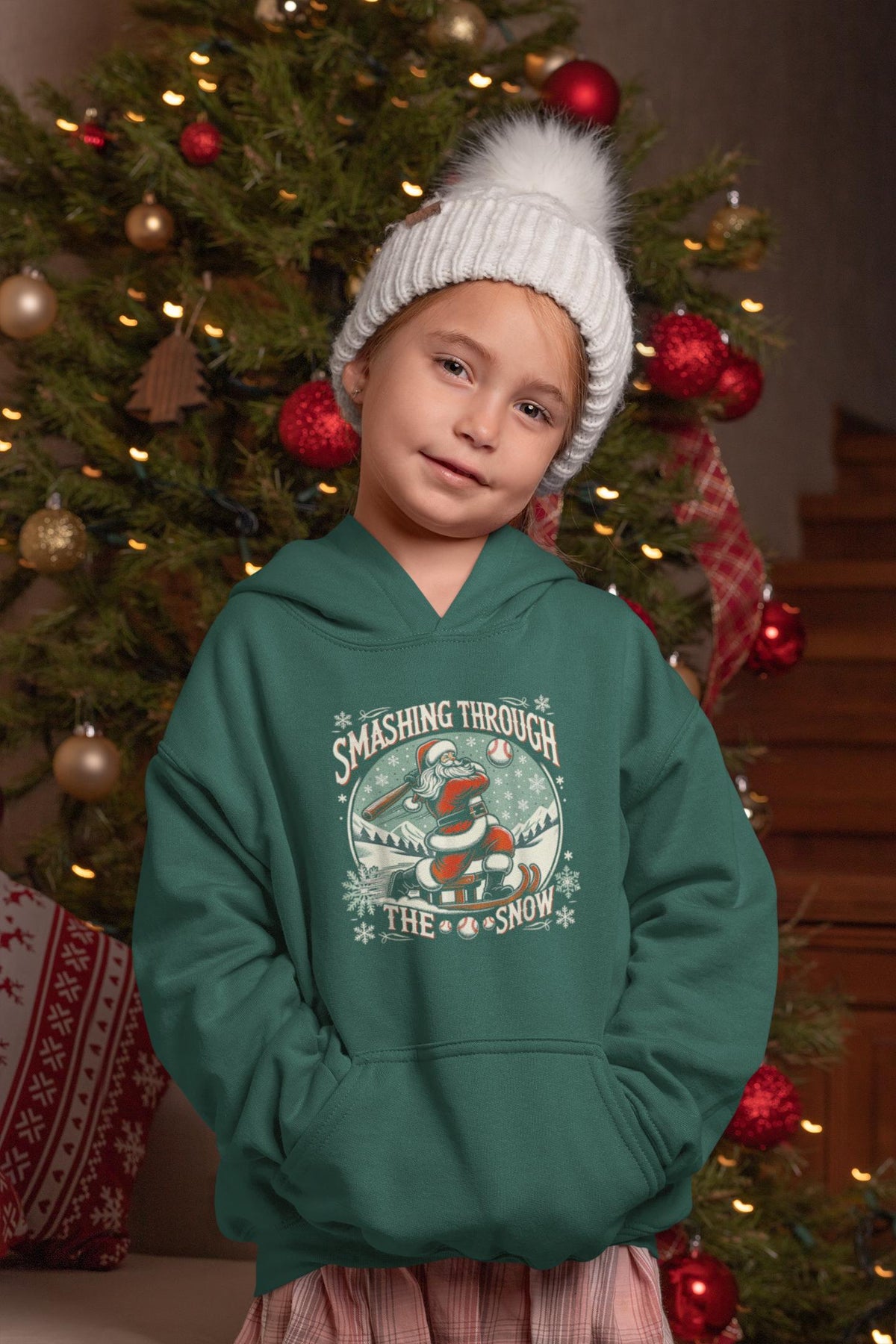 Smashing Through The Snow Santa Hoodie, Black Santa, Baseball Christmas, Santa Hooded Sweatshirt, Matching Christmas Sweatshirt for Families