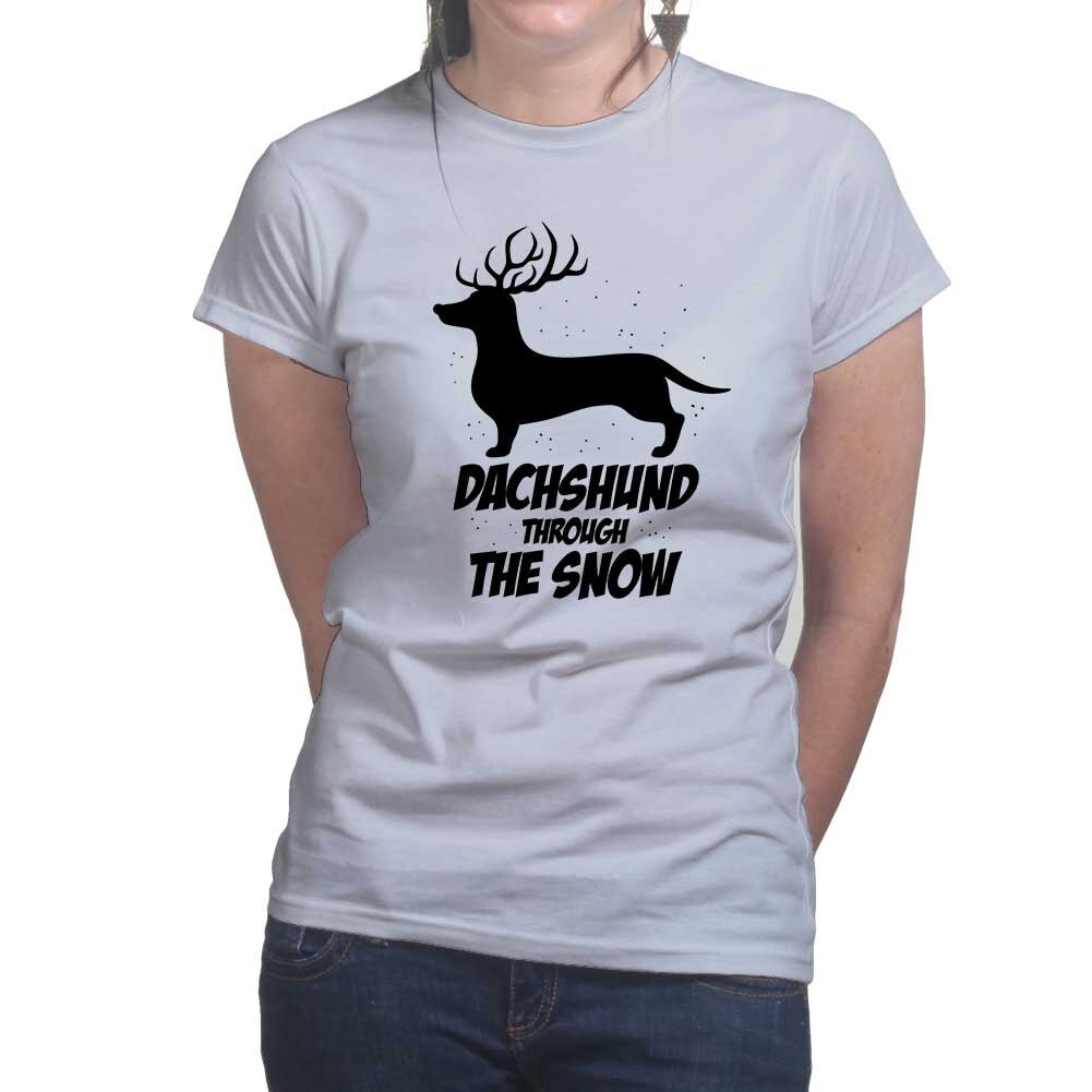 Ladies Dancing Dachshund Through The Snow Dog Funny Christmas Joke T shirt Tee Top T-shirt