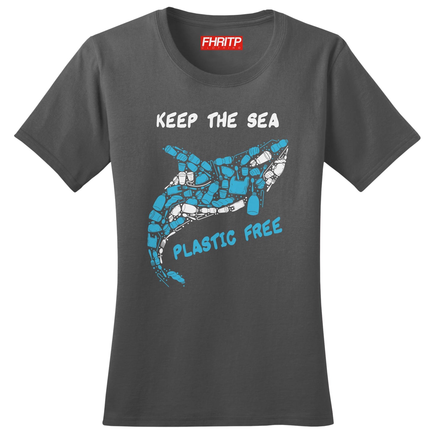 Ladies Keep the Sea Plastic Free Killer Whale Mosaic Hand Drawn T shirt Tee Top T-shirt