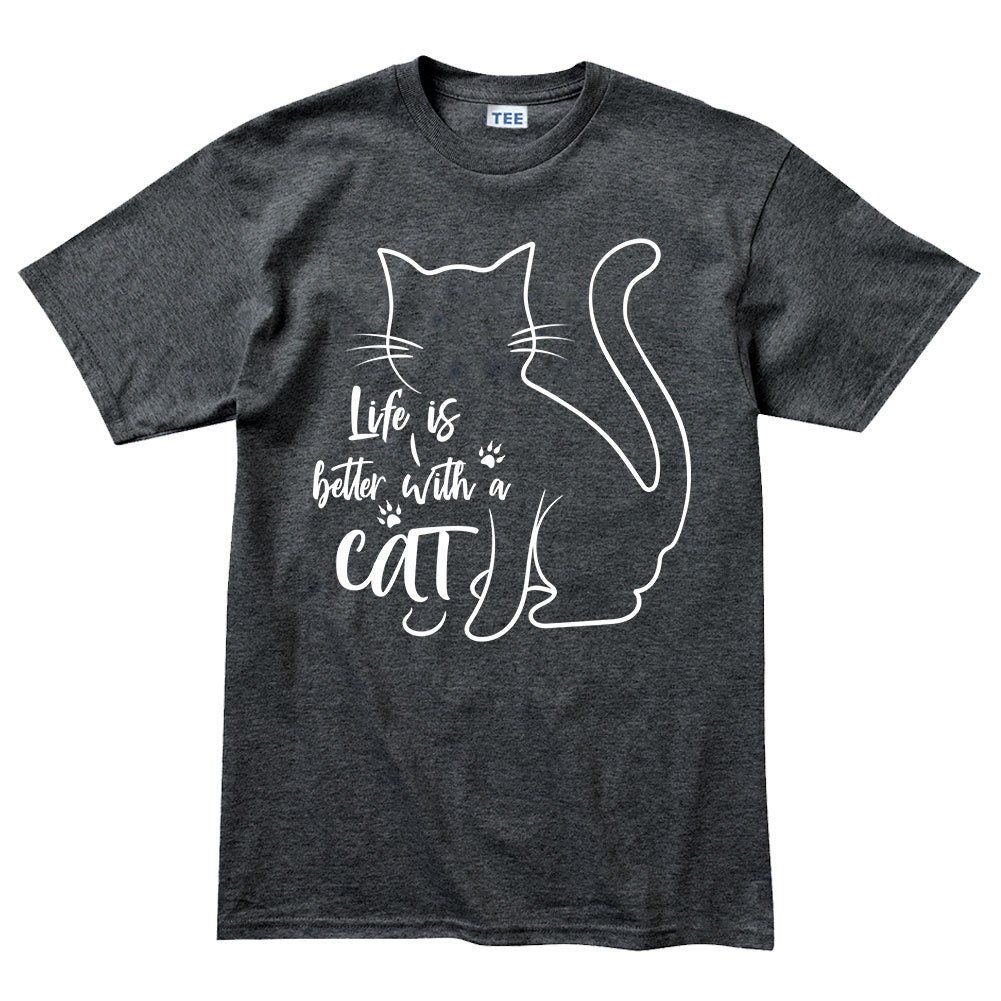 Mens Life Is Better With A Cat Kitten Pet T shirt Tee Top T-shirt