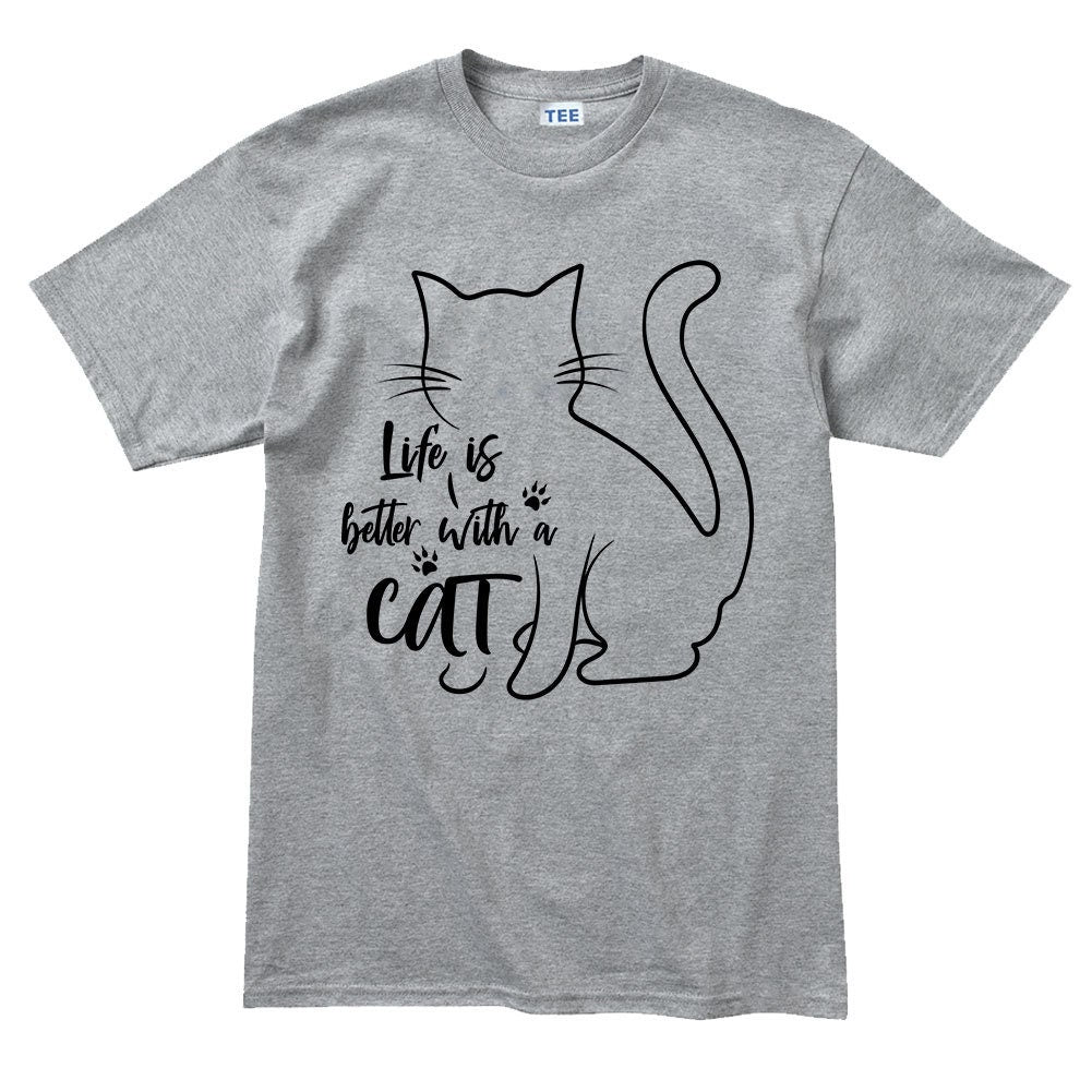 Mens Life Is Better With A Cat Kitten Pet T shirt Tee Top T-shirt
