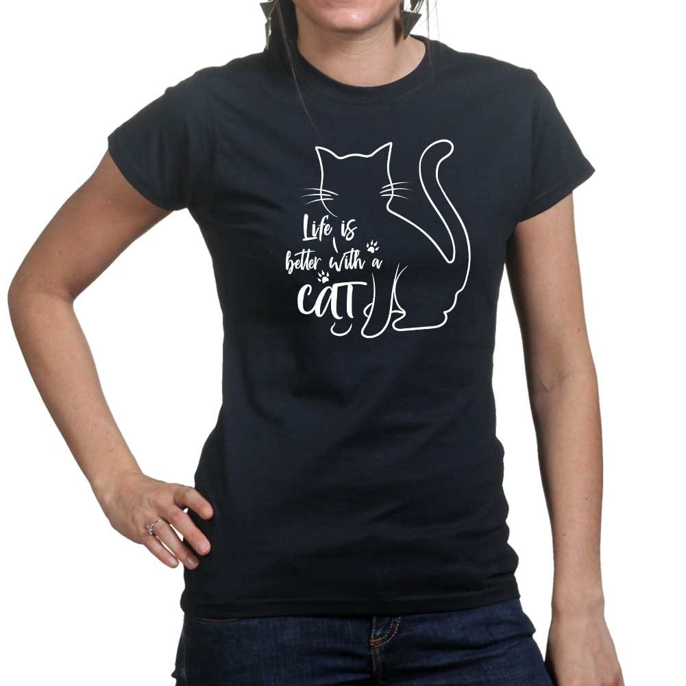 Ladies Life Is Better With A Cat Kitten Pet T shirt Tee Top T-shirt