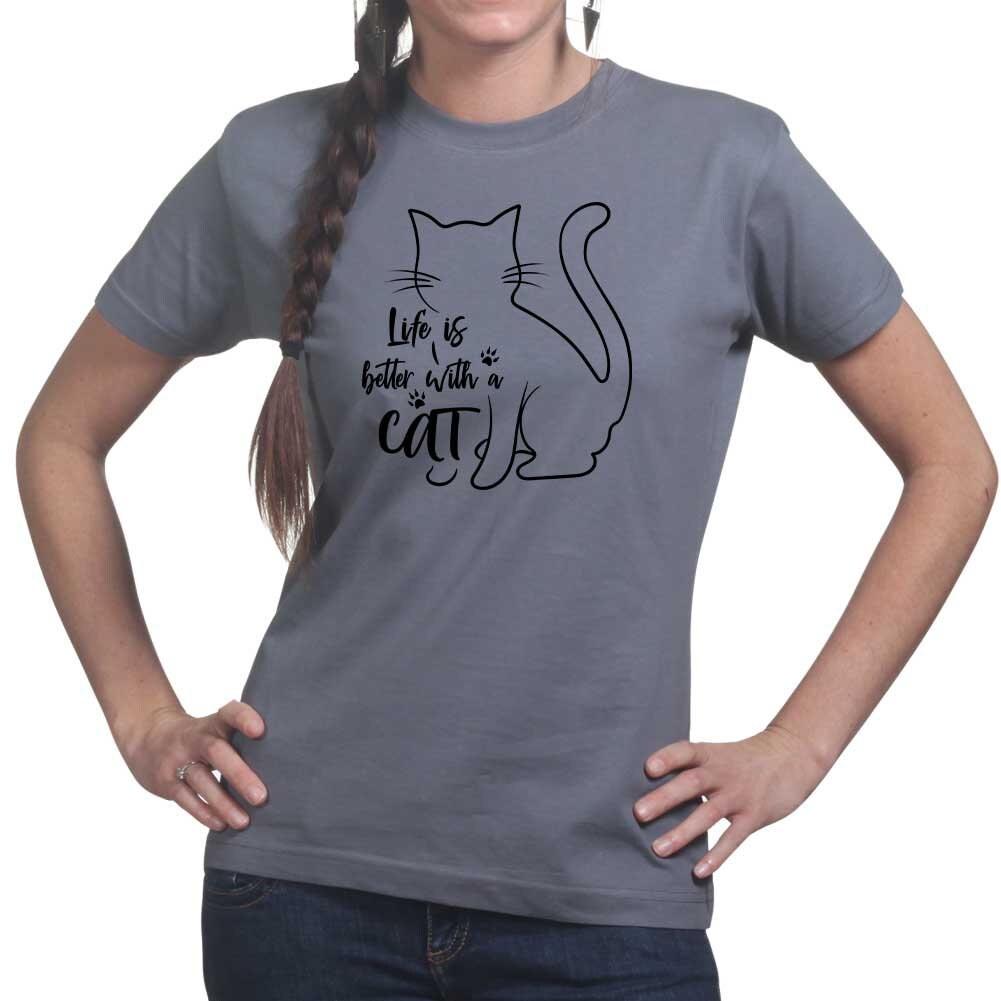 Ladies Life Is Better With A Cat Kitten Pet T shirt Tee Top T-shirt