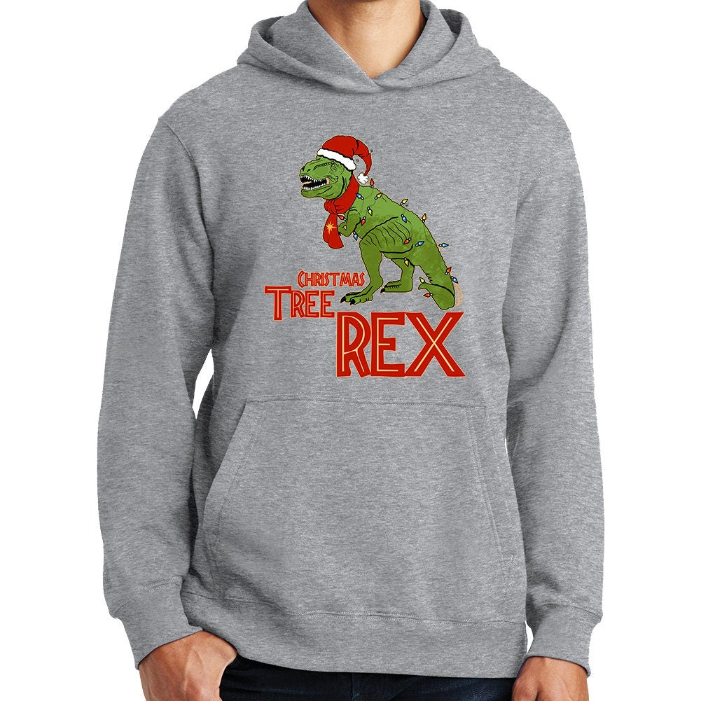 Tree T Rex Christmas Decorations Dinosaur Gift Present Santa Hoodie