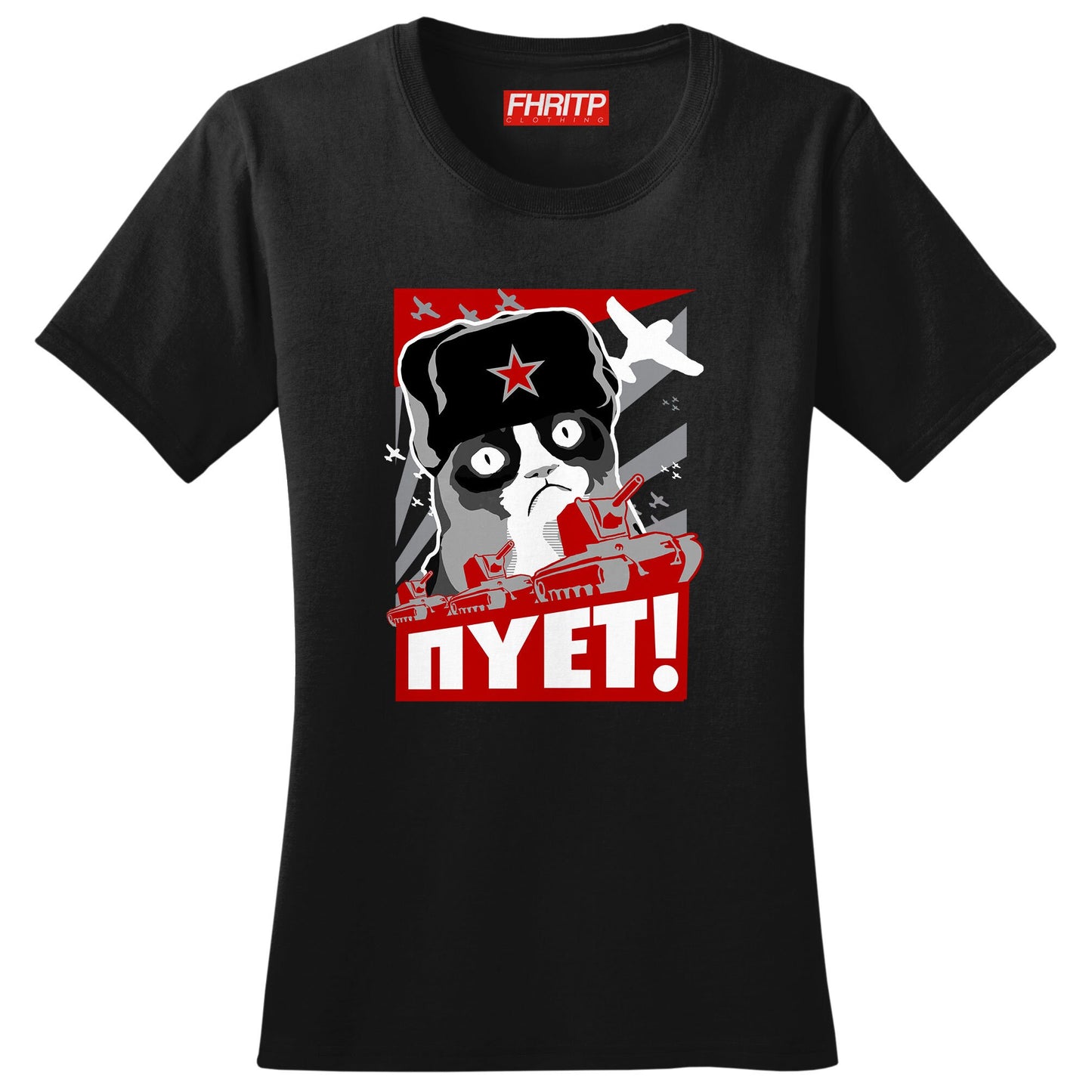 Ladies Grumpy Cat Russian NIET NOPE Funny Meme T shirt Tee Top T-shirt