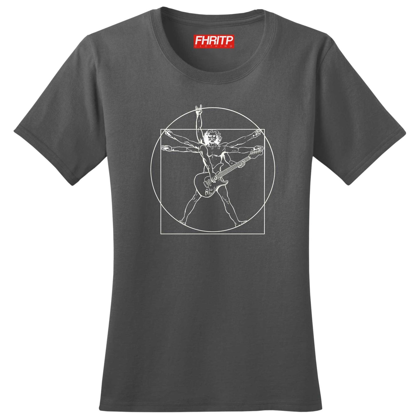 Womans Vitruvian Guitarist Guitar Funny Spoof Da Vinci T shirt Tee Top T-shirt
