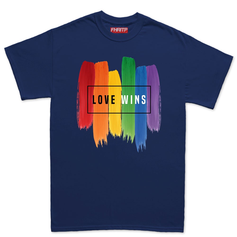 Mens Love Wins LGBT+ Rainbow Flag Pride Proud T shirt Tee Top T-shirt