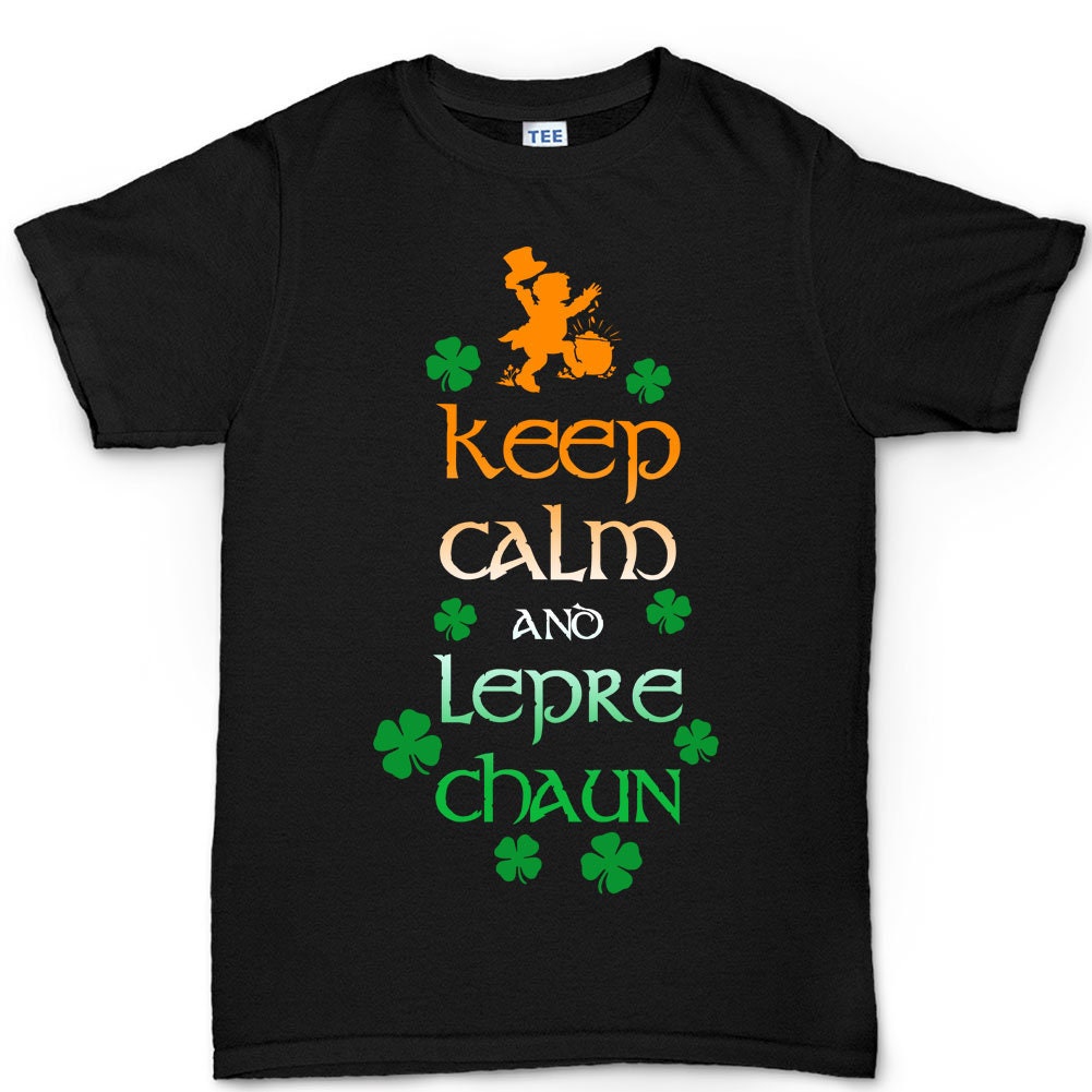 Mens Keep Calm Leprechaun St Patrick Paddys Day Irish Ireland T shirt Tee Top T-shirt