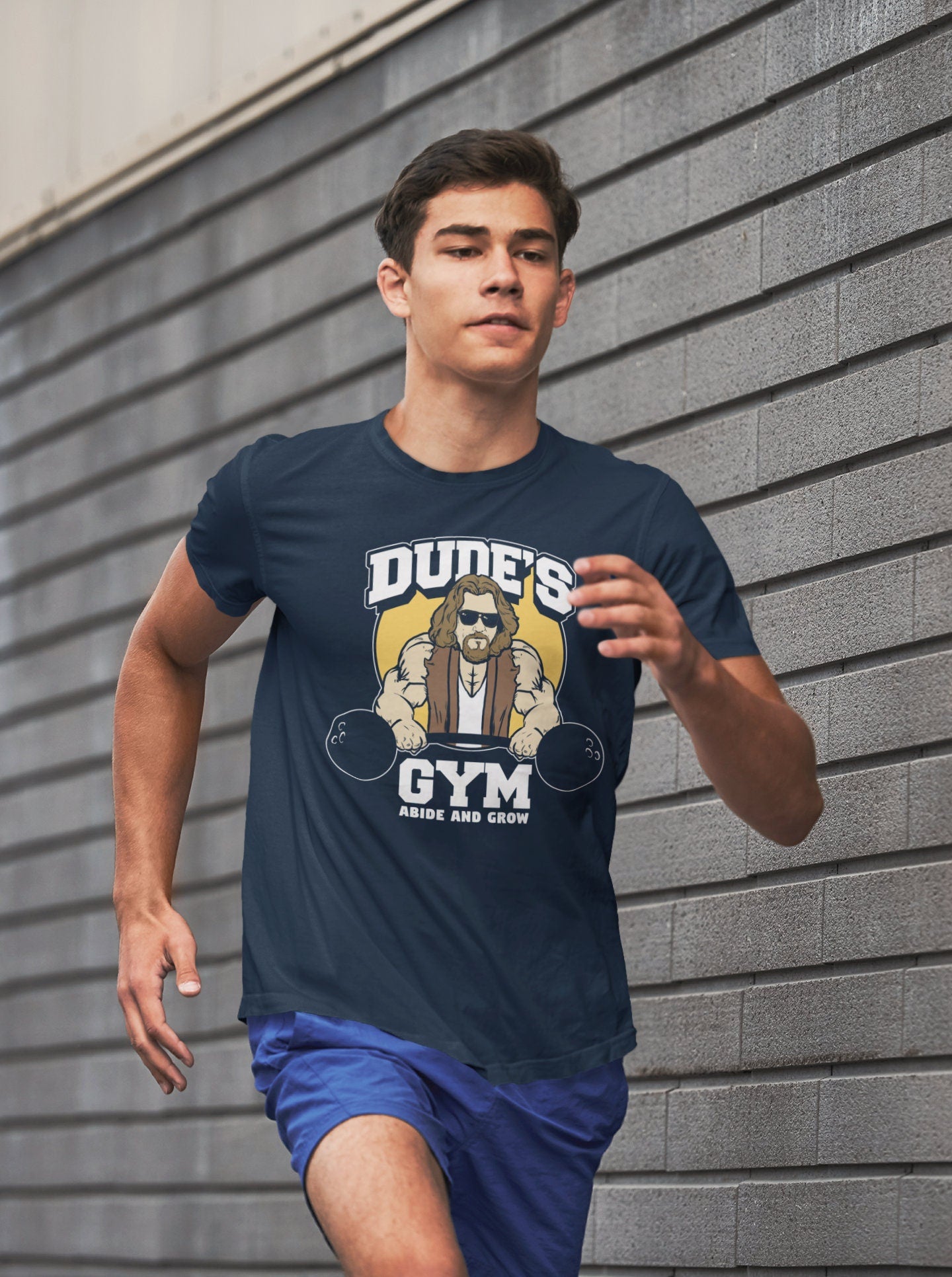 The Dude's Gym Abide & Grow Fitness Funny T Shirts for Men - Comfortable Novelty Gifts - Crazy Gym Tees - Workout Apparel