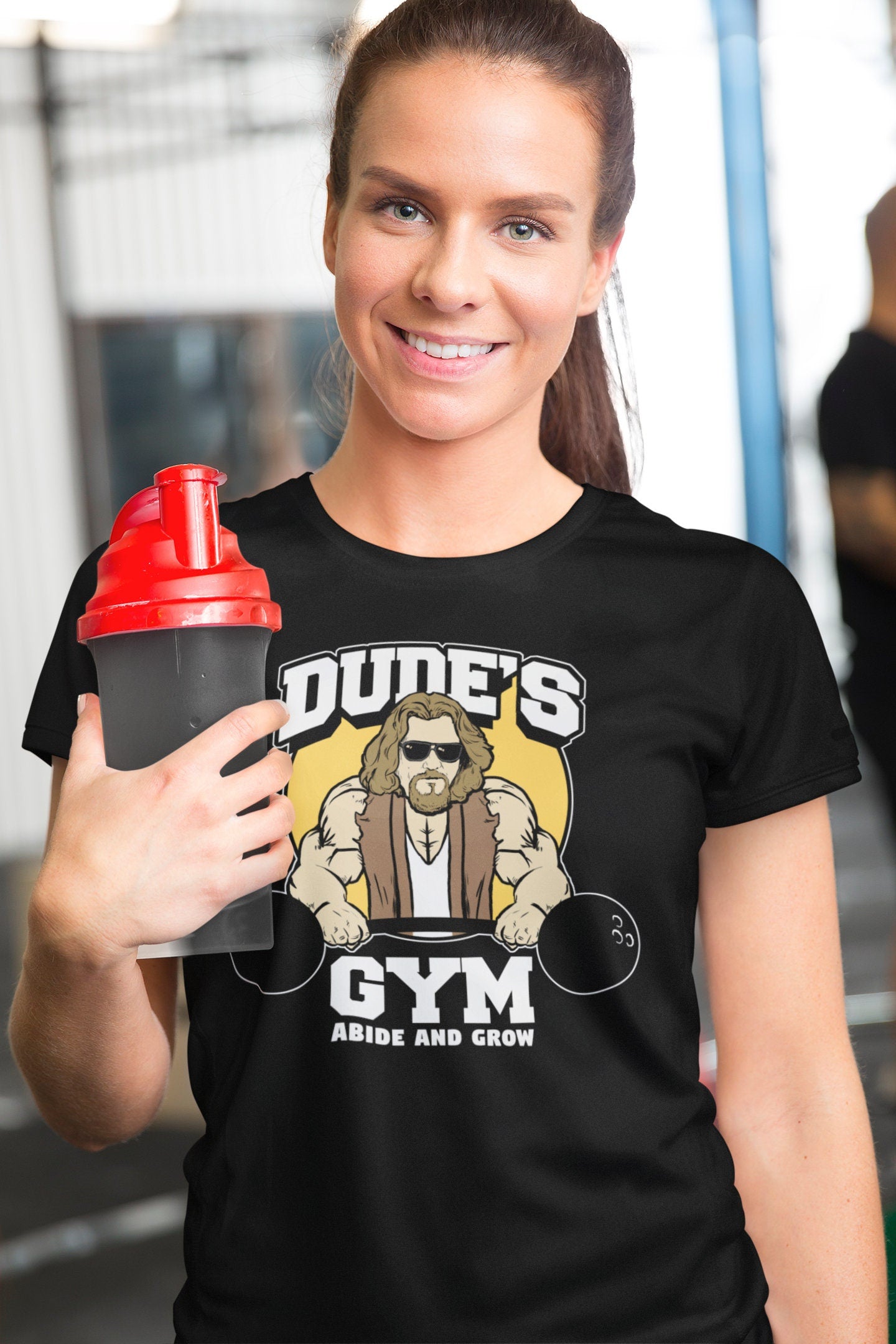 The Dude's Gym Abide & Grow Fitness Funny T Shirts for Women - Comfortable Novelty Gifts - Crazy Gym Tees - Workout Apparel