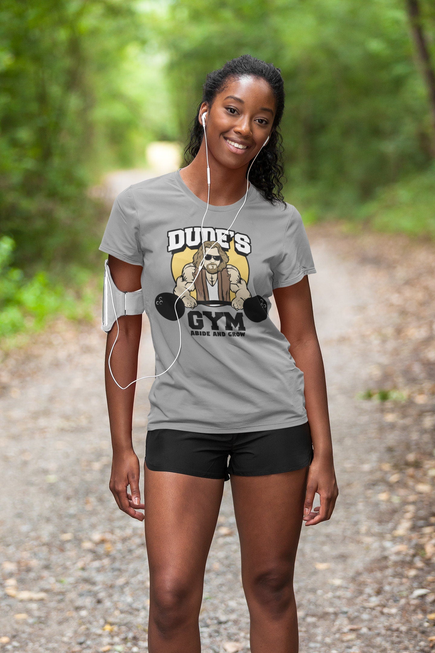 The Dude's Gym Abide & Grow Fitness Funny T Shirts for Women - Comfortable Novelty Gifts - Crazy Gym Tees - Workout Apparel