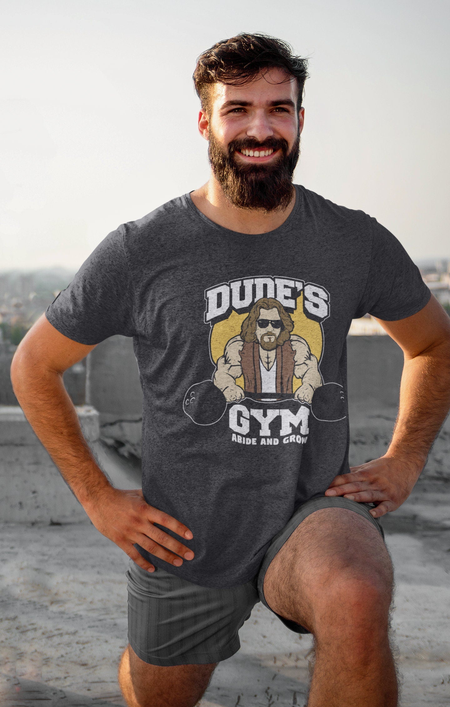 The Dude's Gym Abide & Grow Fitness Funny T Shirts for Men - Comfortable Novelty Gifts - Crazy Gym Tees - Workout Apparel