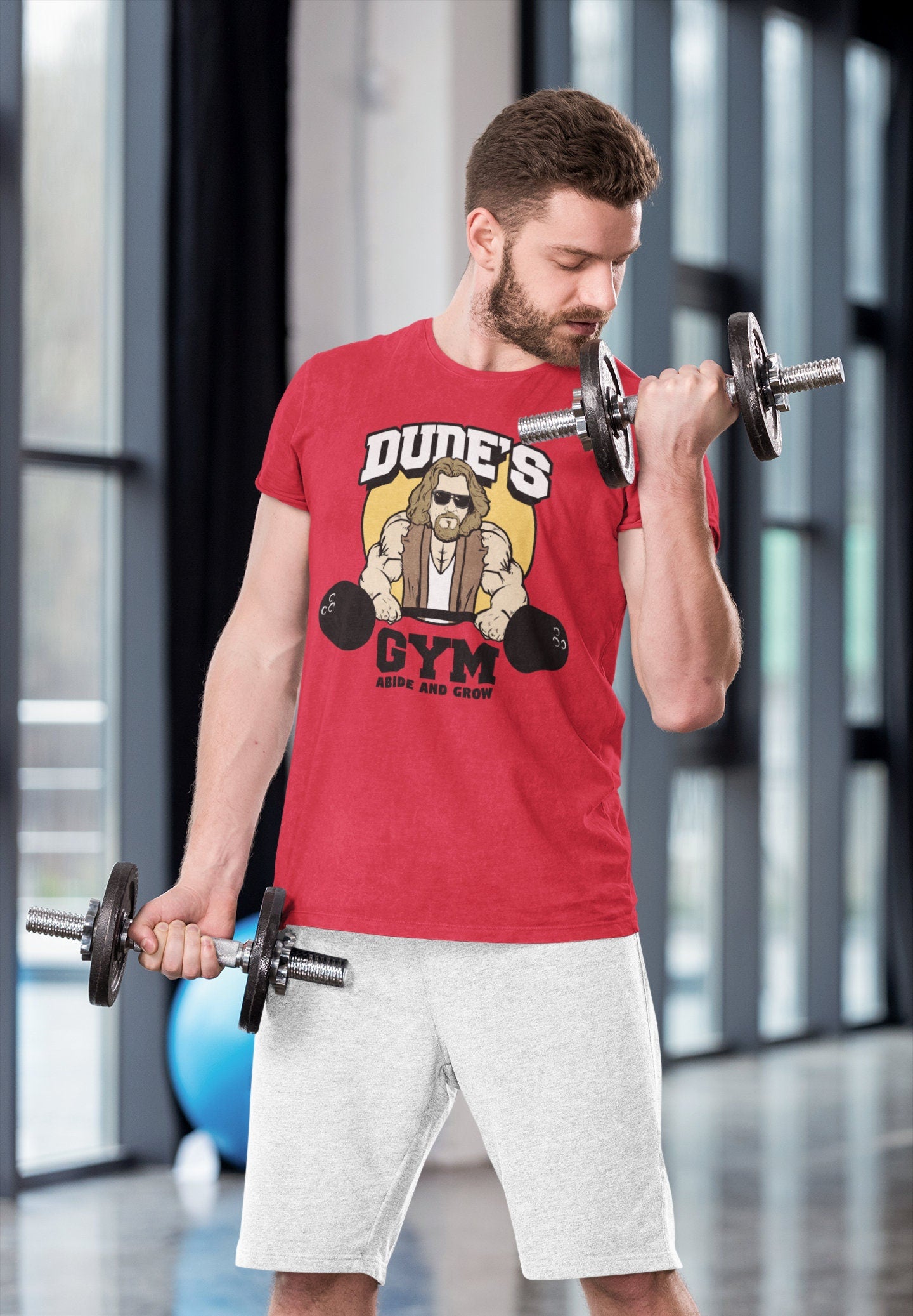 The Dude's Gym Abide & Grow Fitness Funny T Shirts for Men - Comfortable Novelty Gifts - Crazy Gym Tees - Workout Apparel