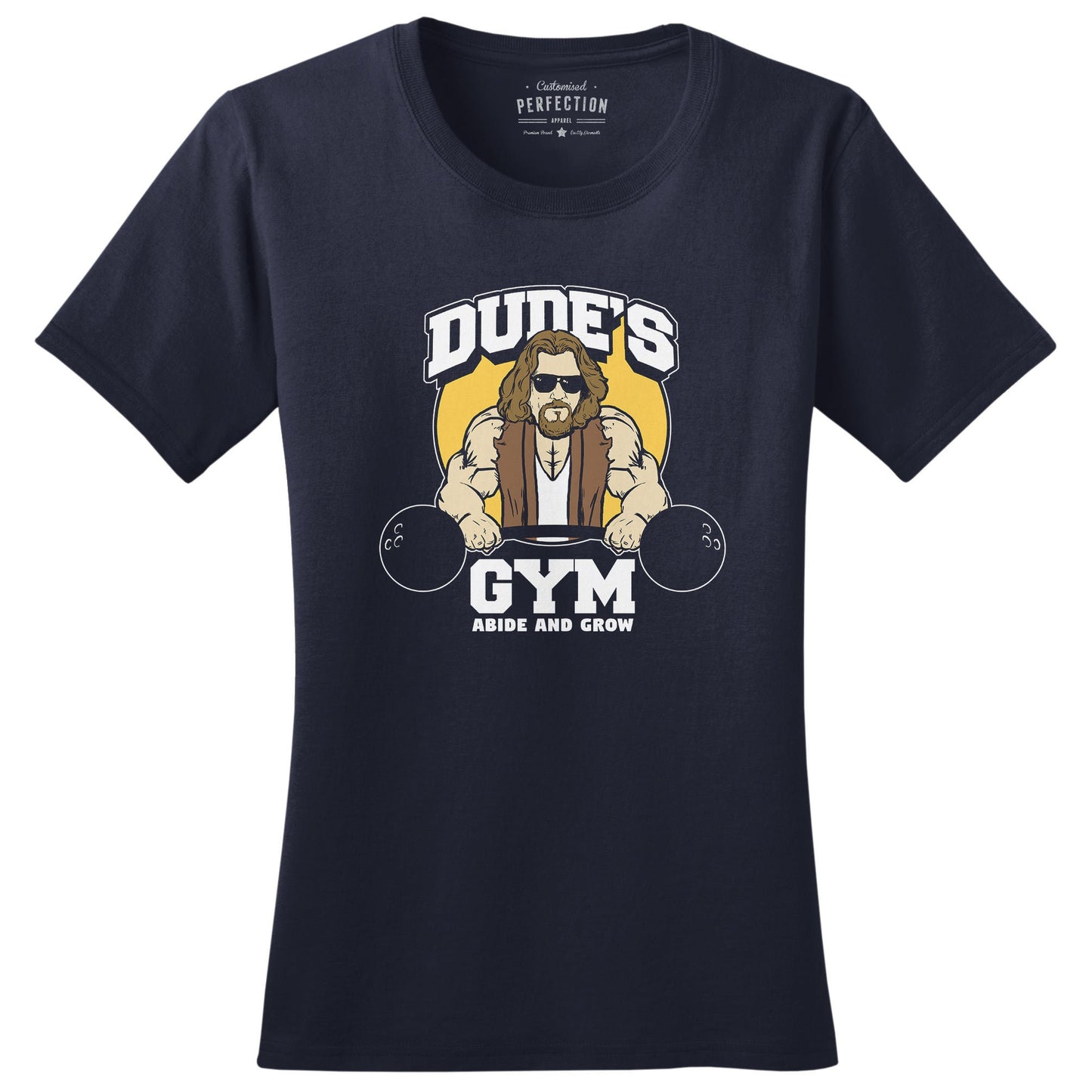 The Dude's Gym Abide & Grow Fitness Funny T Shirts for Women - Comfortable Novelty Gifts - Crazy Gym Tees - Workout Apparel