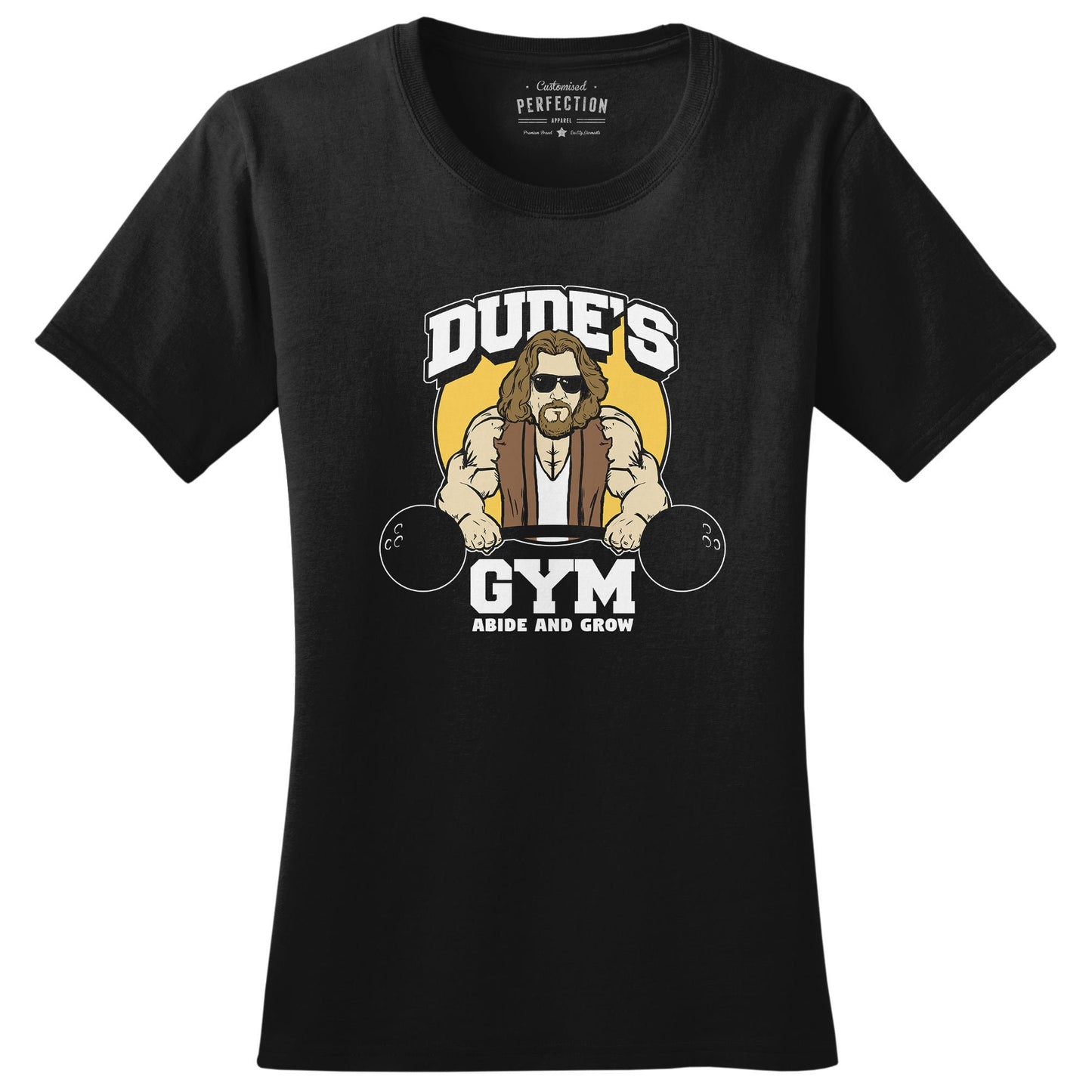 The Dude's Gym Abide & Grow Fitness Funny T Shirts for Women - Comfortable Novelty Gifts - Crazy Gym Tees - Workout Apparel