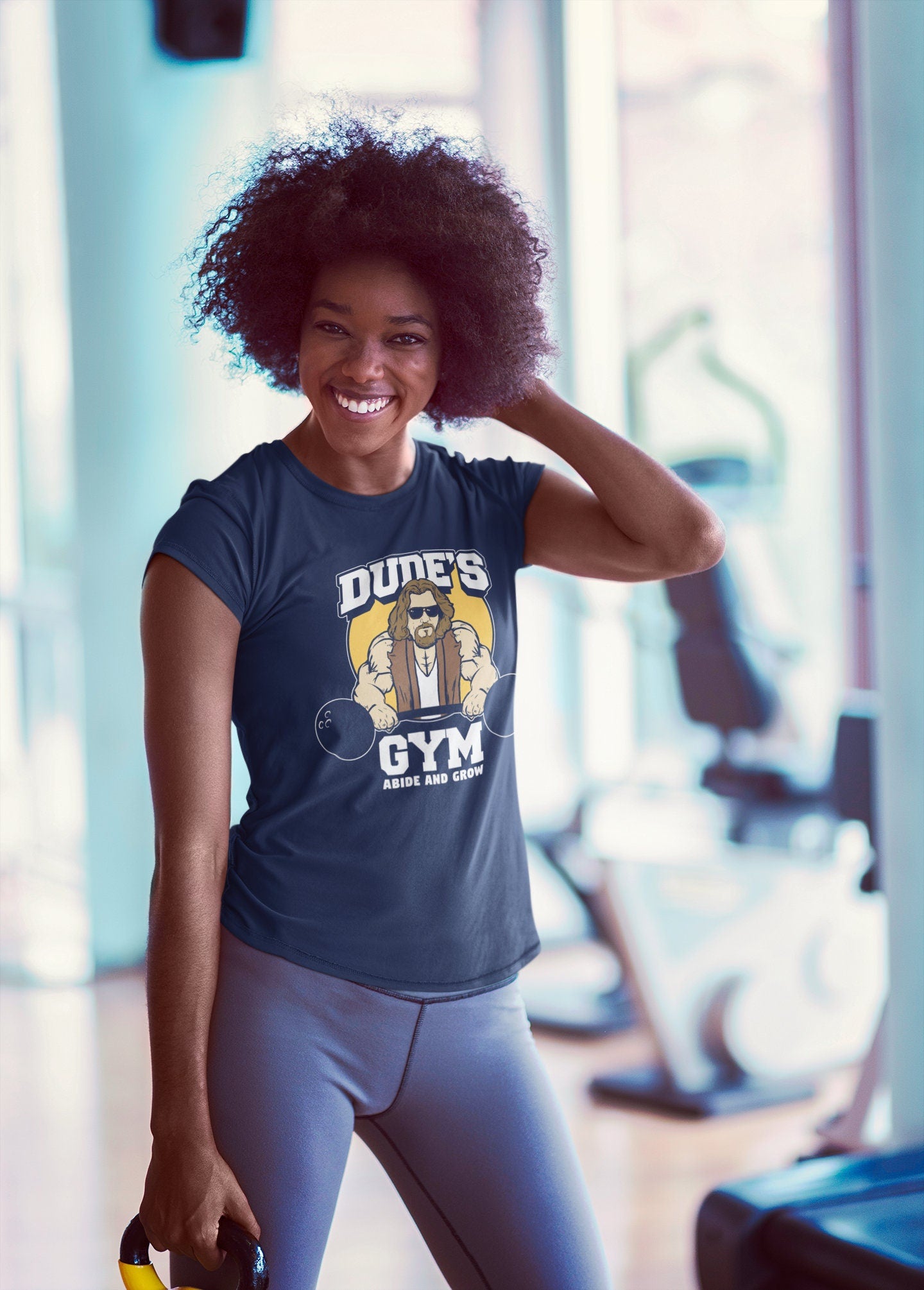 The Dude's Gym Abide & Grow Fitness Funny T Shirts for Women - Comfortable Novelty Gifts - Crazy Gym Tees - Workout Apparel