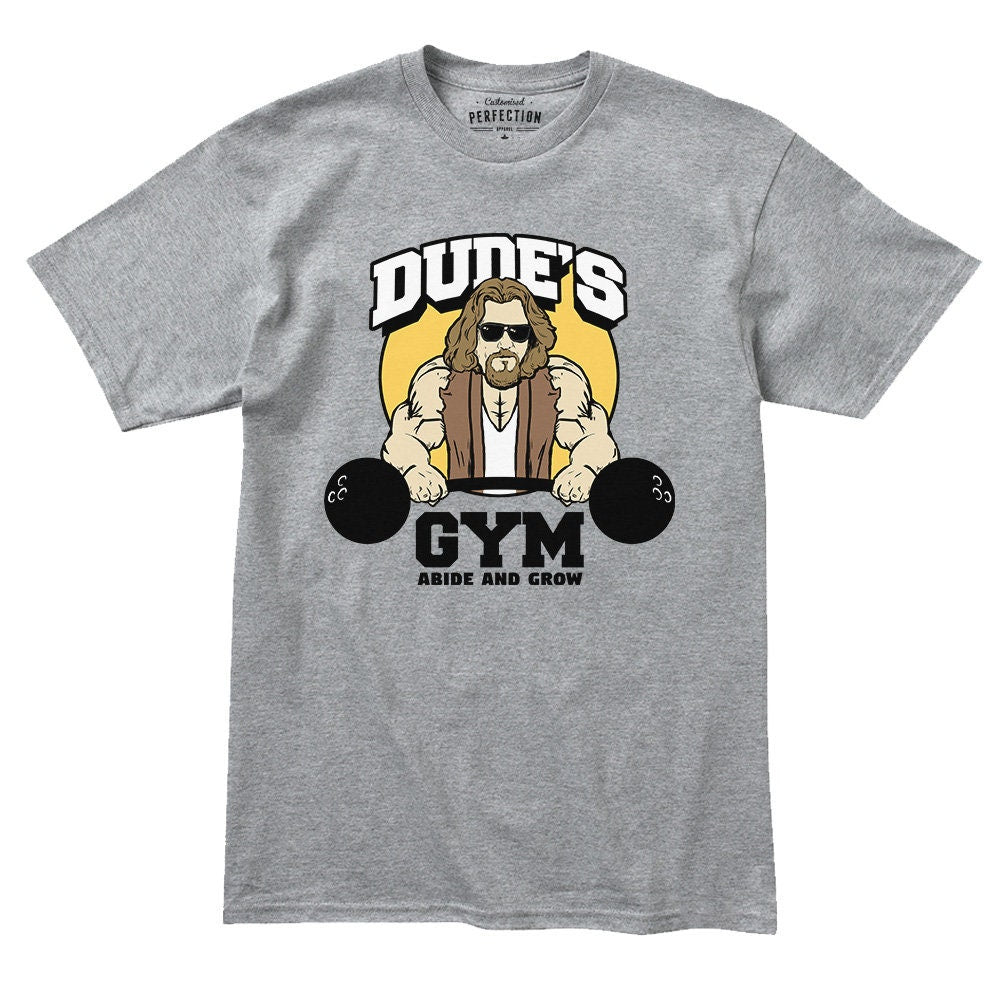 The Dude's Gym Abide & Grow Fitness Funny T Shirts for Men - Comfortable Novelty Gifts - Crazy Gym Tees - Workout Apparel