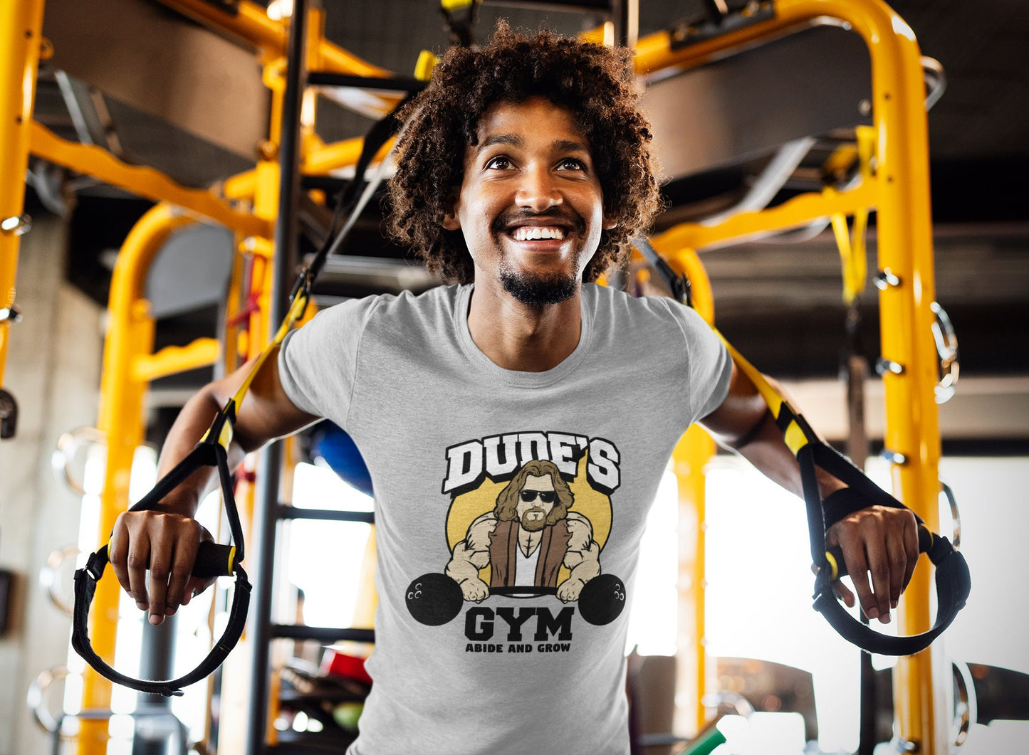 The Dude's Gym Abide & Grow Fitness Funny T Shirts for Men - Comfortable Novelty Gifts - Crazy Gym Tees - Workout Apparel