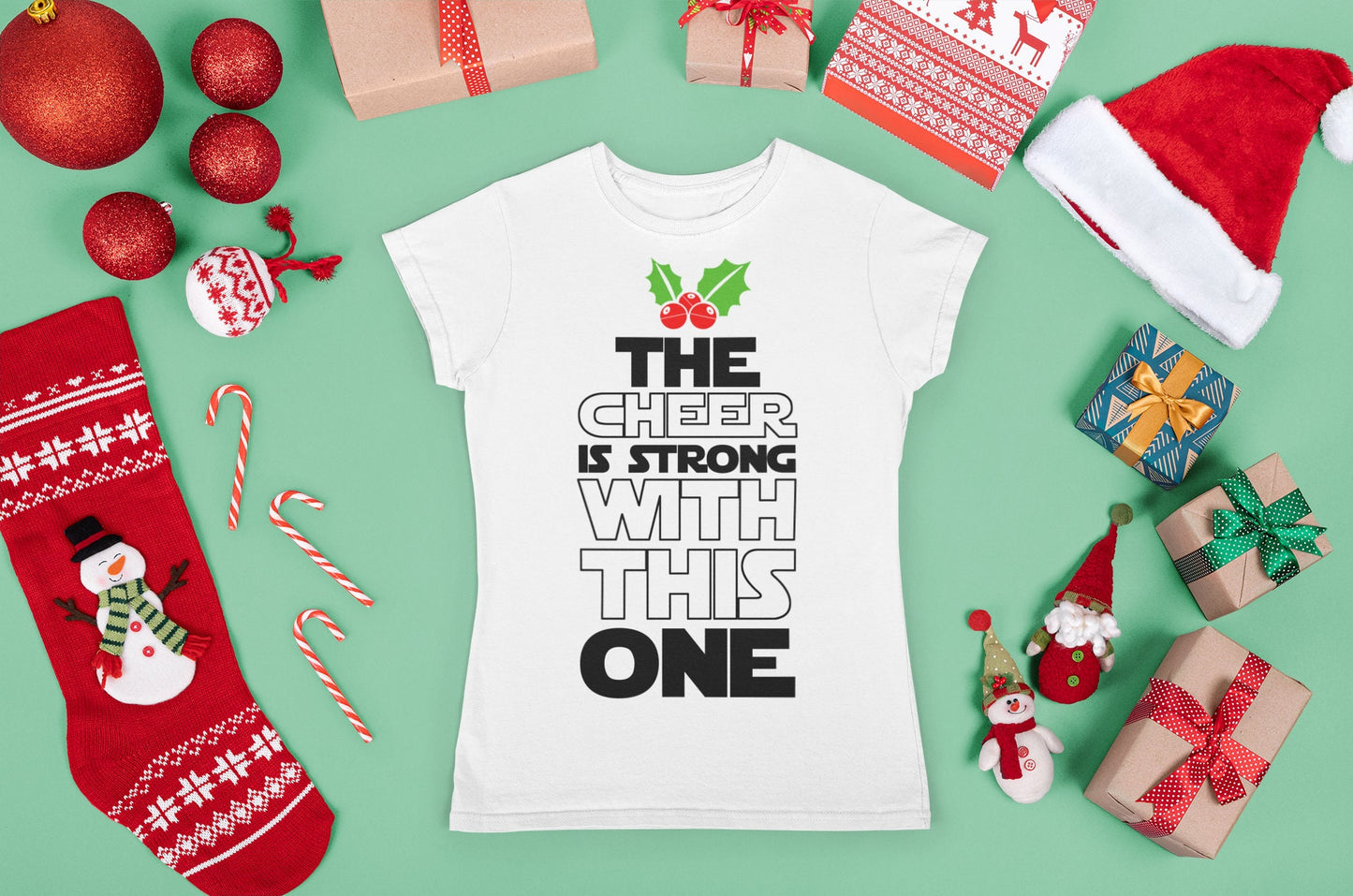 Star Christmas Wars Shirt for Women, Funny Christmas Shirt, Funny Holiday Christmas Tee, The Cheer is Strong with This One Xmas Ladies Shirt