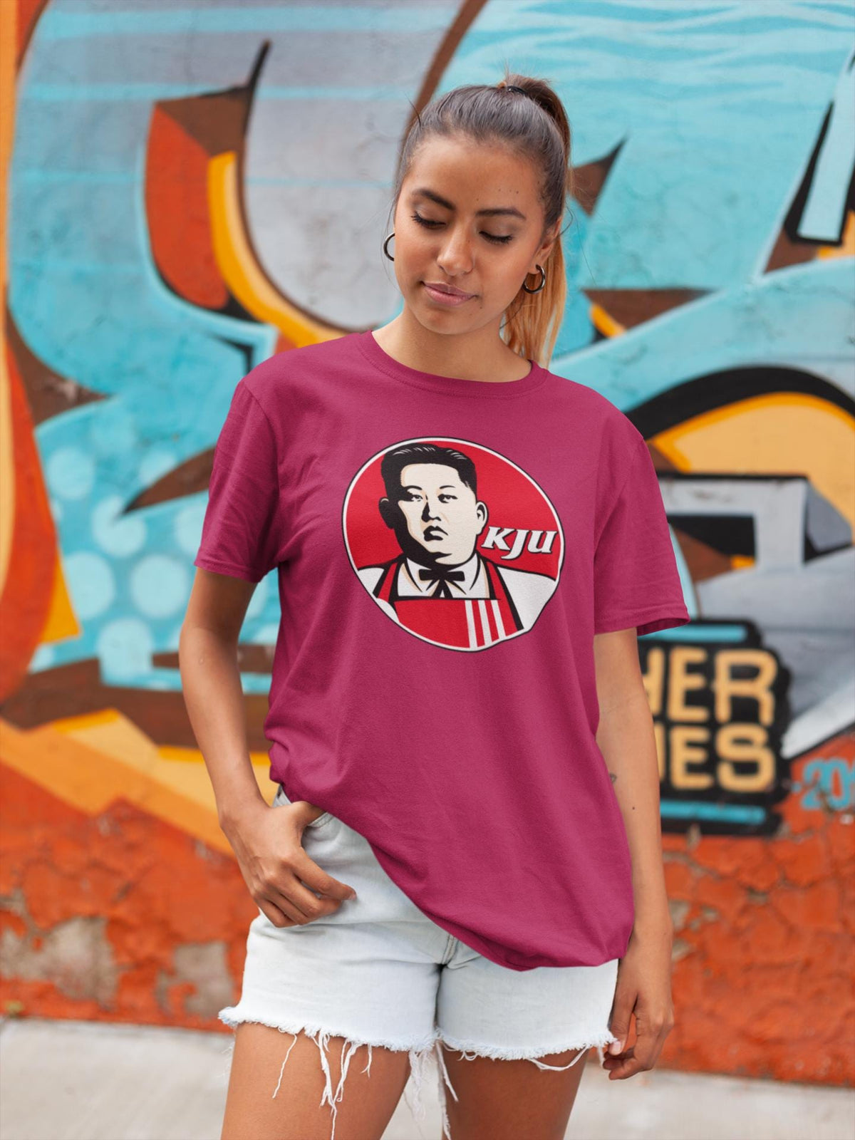 Comfort Colors® KJU Kim Jong Un Shirt, Political Parody Graphic Tee, Kentucky Fried Logo Satire - Humor Gift, Retro Inspired T-Shirt
