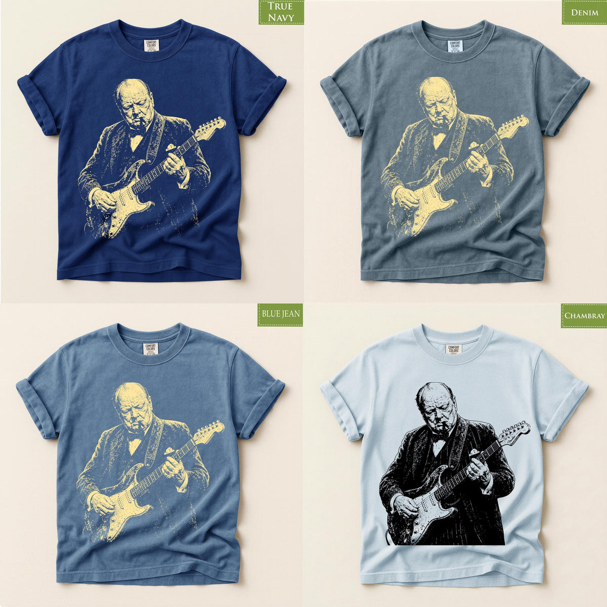 Winston Churchill Playing Guitar Shirt, Comfort Colors® Retro Political Humor Tee