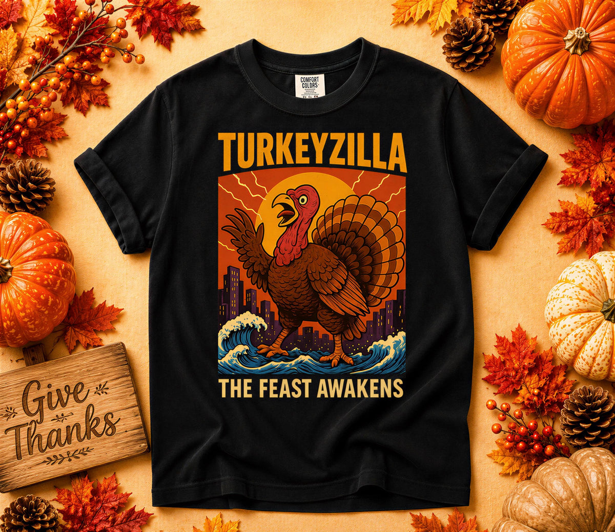 Comfort Colors® Turkeyzilla Thanksgiving Shirt, Funny Turkey Graphic Tee, Retro Fall Gift