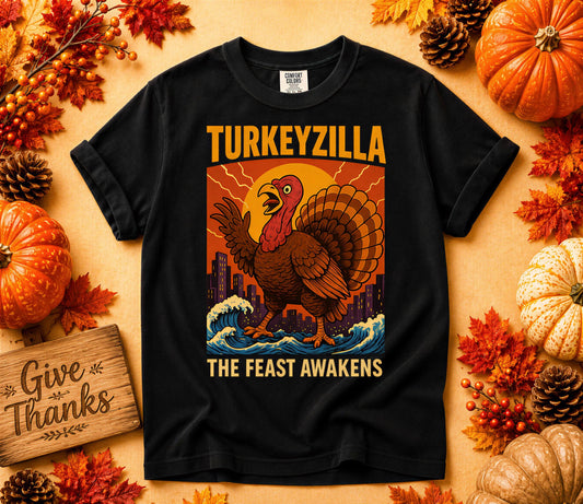 Comfort Colors® Turkeyzilla Thanksgiving Shirt, Funny Turkey Graphic Tee, Retro Fall Gift