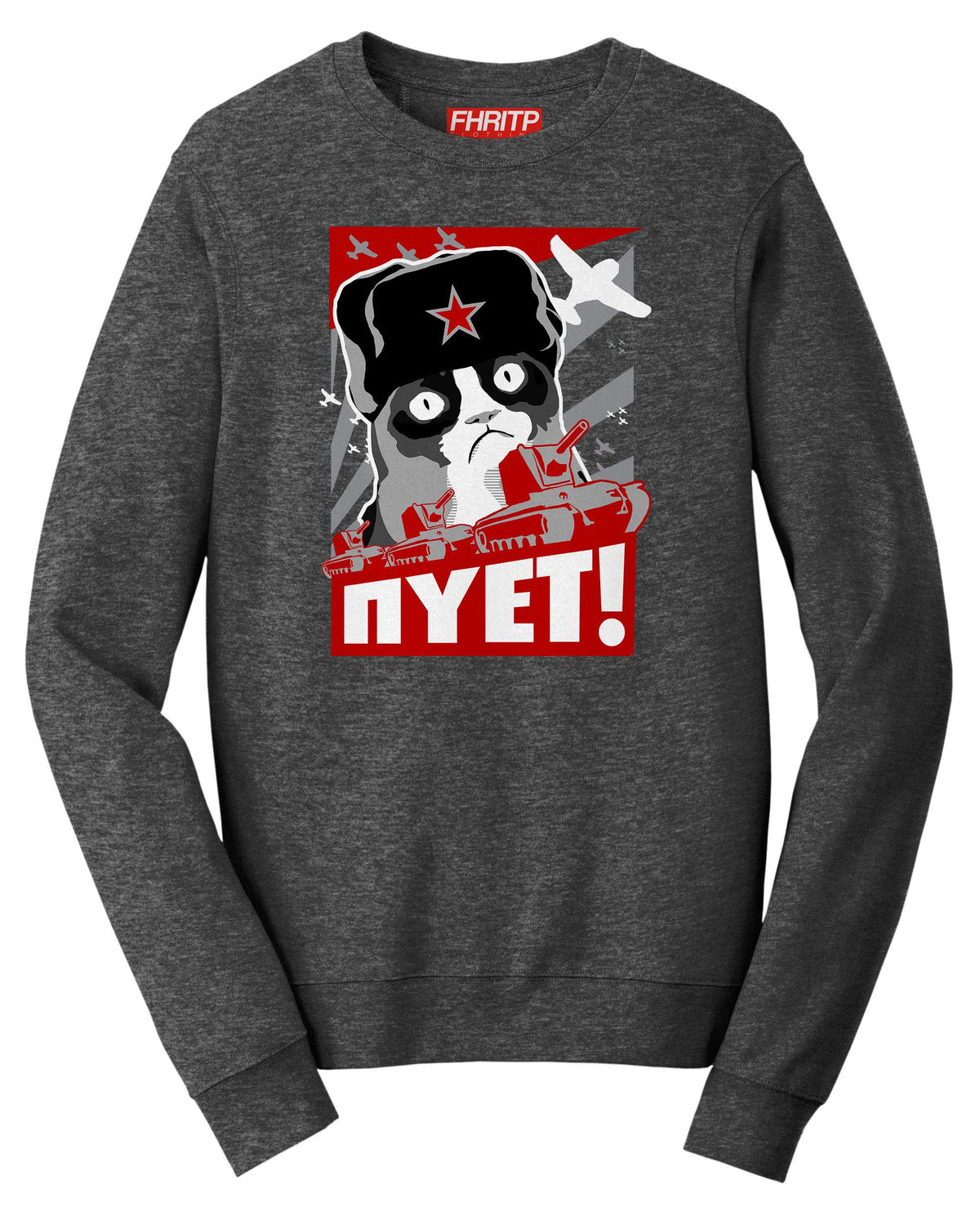 Grumpy Russian Funny Cat Sweatshirt, NIET NOPE Feline Meme Sweater, Soviet Era Gift