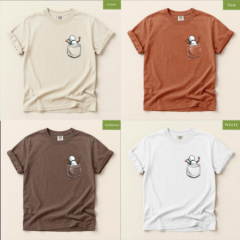 Comfort Colors® Snowman Pocket Christmas Shirt, Cute Holiday Tee, Funny Snowman Graphic, Christmas Gift